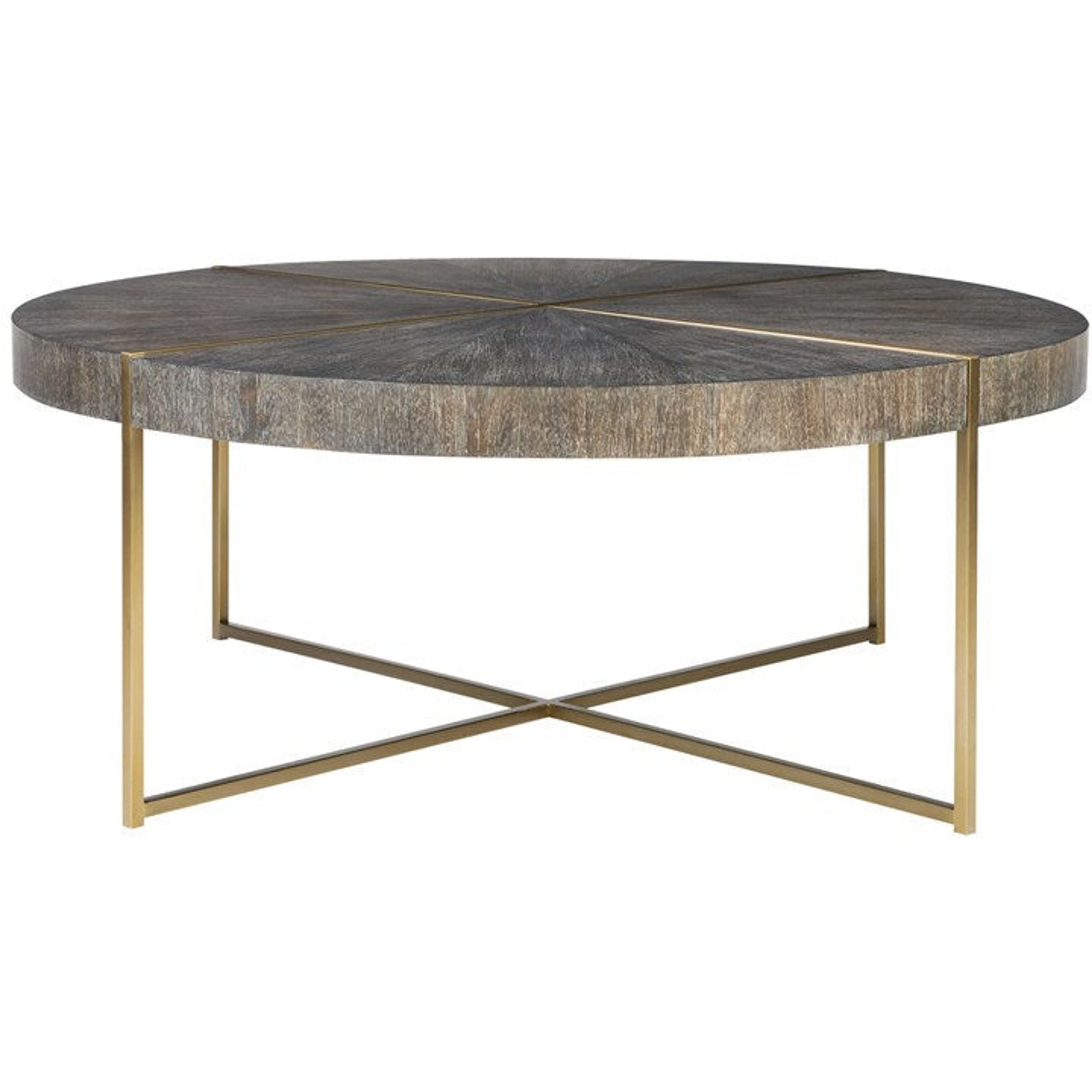 Uttermost Taja Washed Gray Walnut Top With Brushed Brass Steel Base Contemporary Coffee Table - Image 2