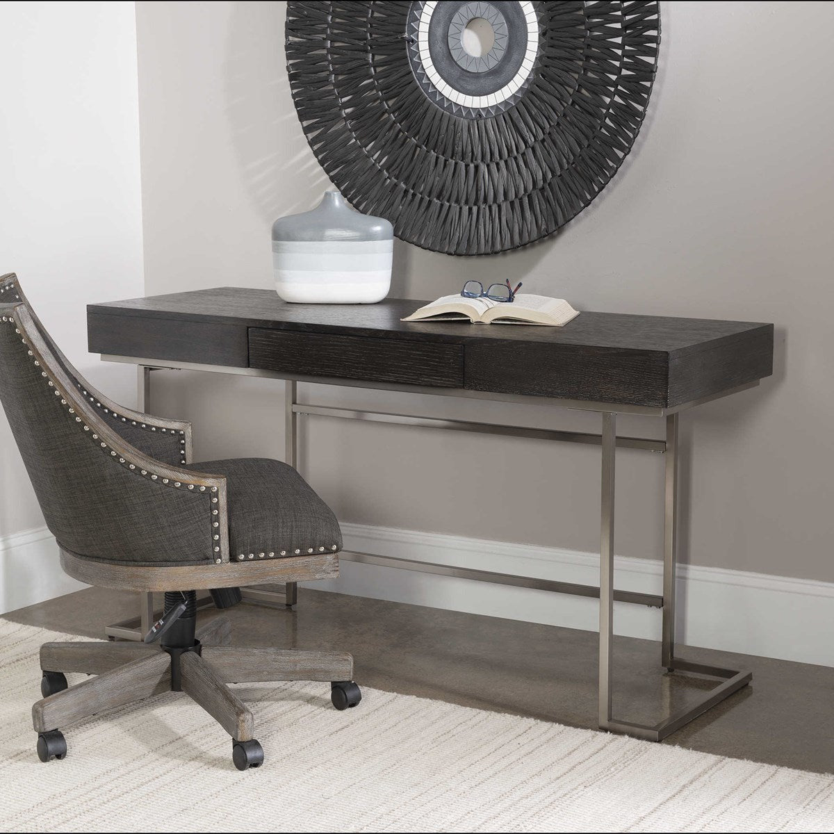 Uttermost Claude Smoke Grey With Brushed Nickel Contemporary Desk - Image 3