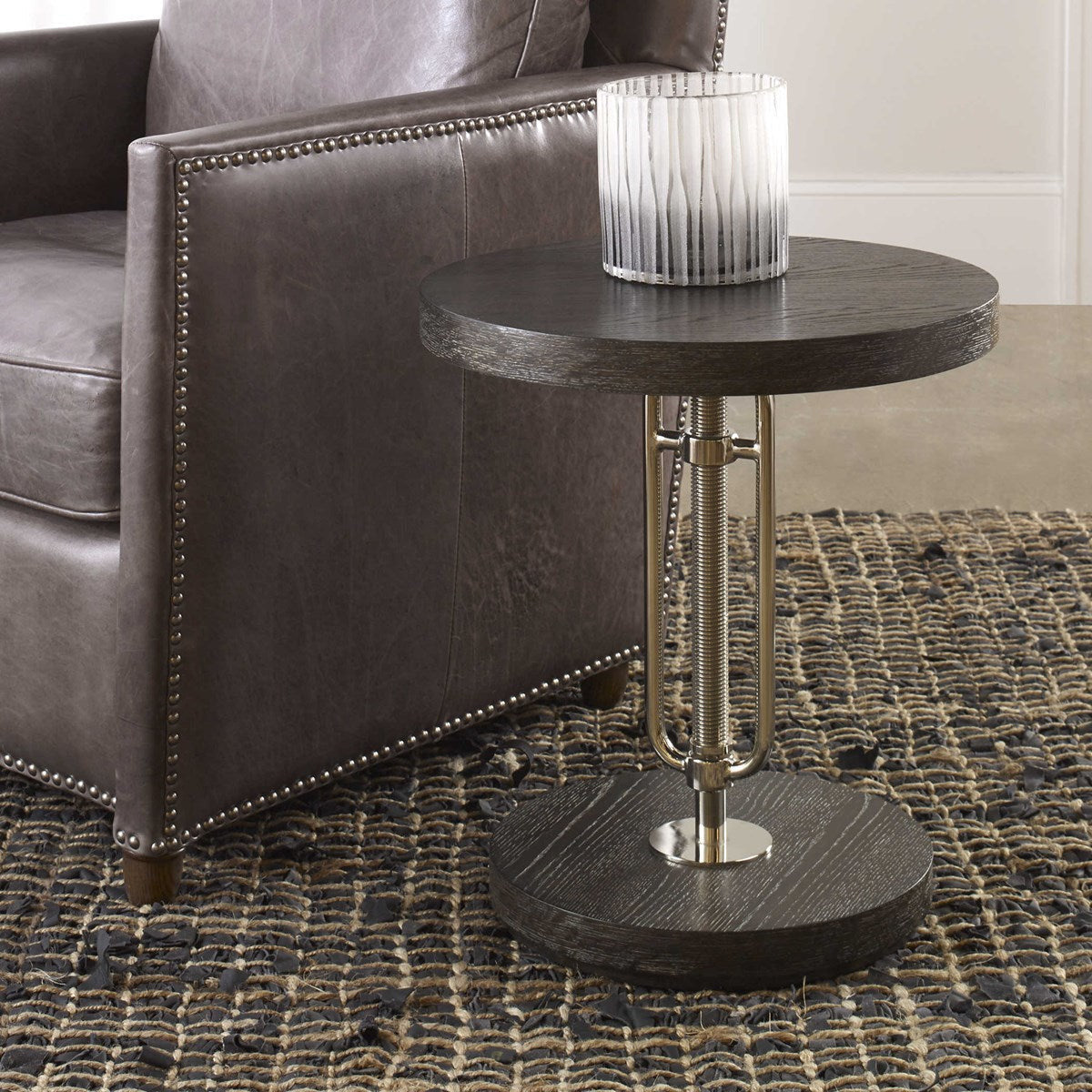 Uttermost Emilian Black Wood Top With Polished Nickel Adjustable Round Accent Table - Image 1