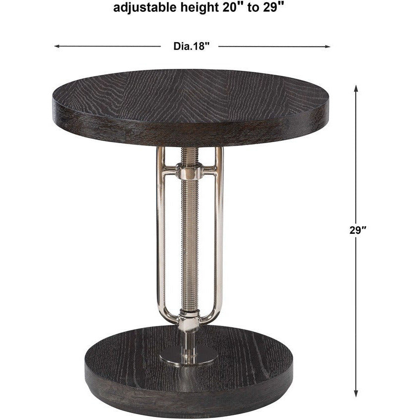 Uttermost Emilian Black Wood Top With Polished Nickel Adjustable Round Accent Table - Image 3