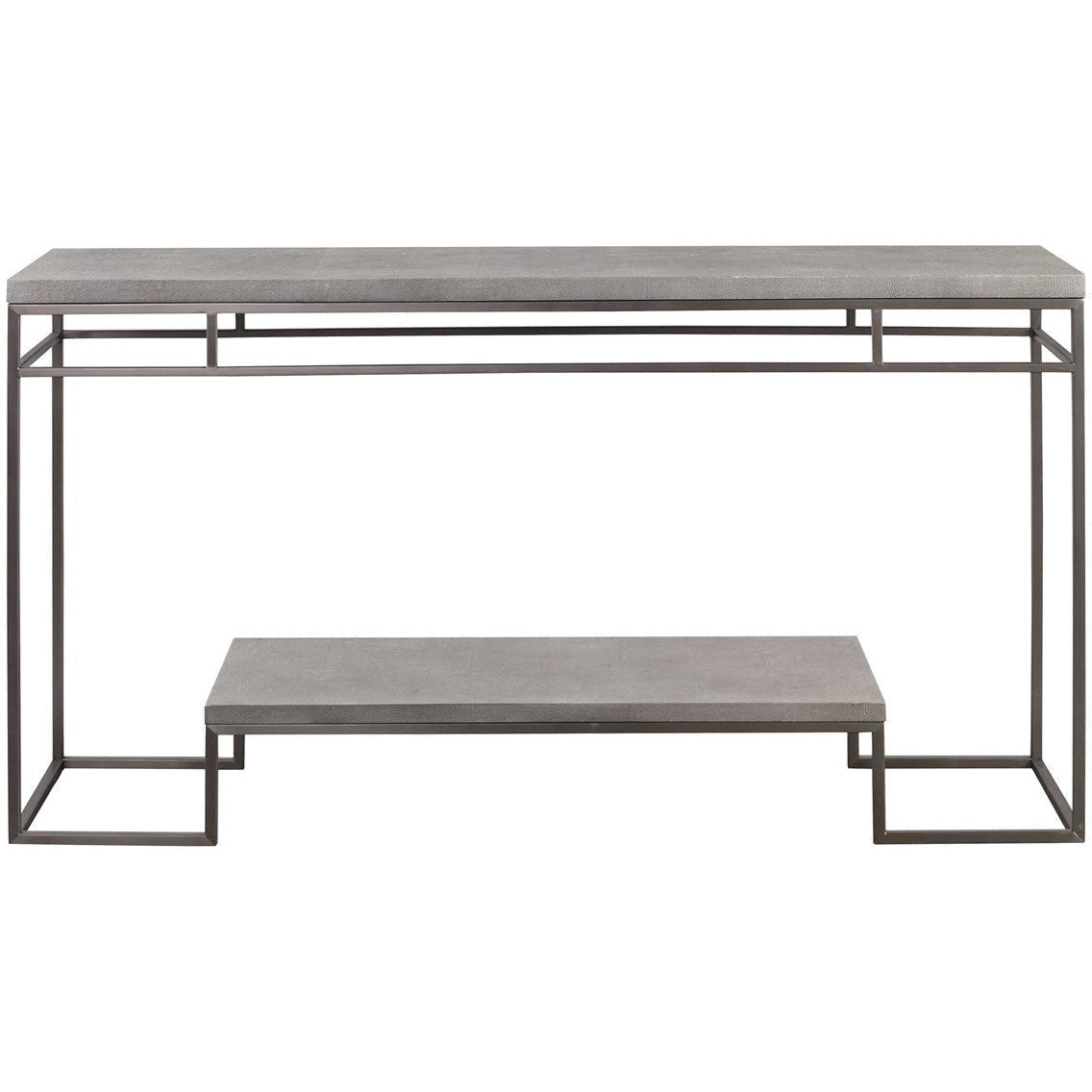 Uttermost Clea Light Gray Wash Faux Shagreen Top With Brushed Nickel Contemporary Console Table - Image 2