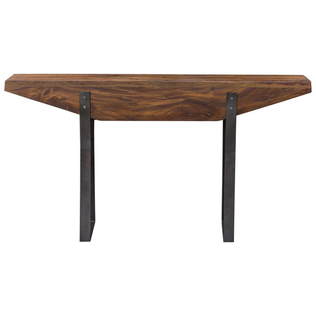 Uttermost Emryn Weathered Wood Top With Aged Bronze Iron Rustic Modern Console Table - Image 2