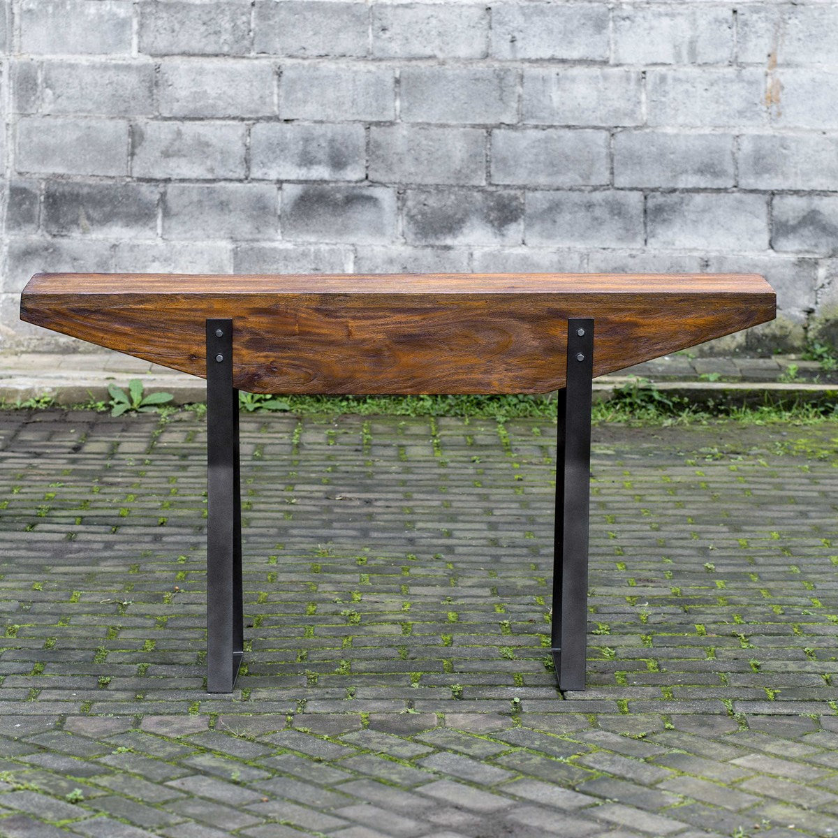 Uttermost Emryn Weathered Wood Top With Aged Bronze Iron Rustic Modern Console Table - Image 3