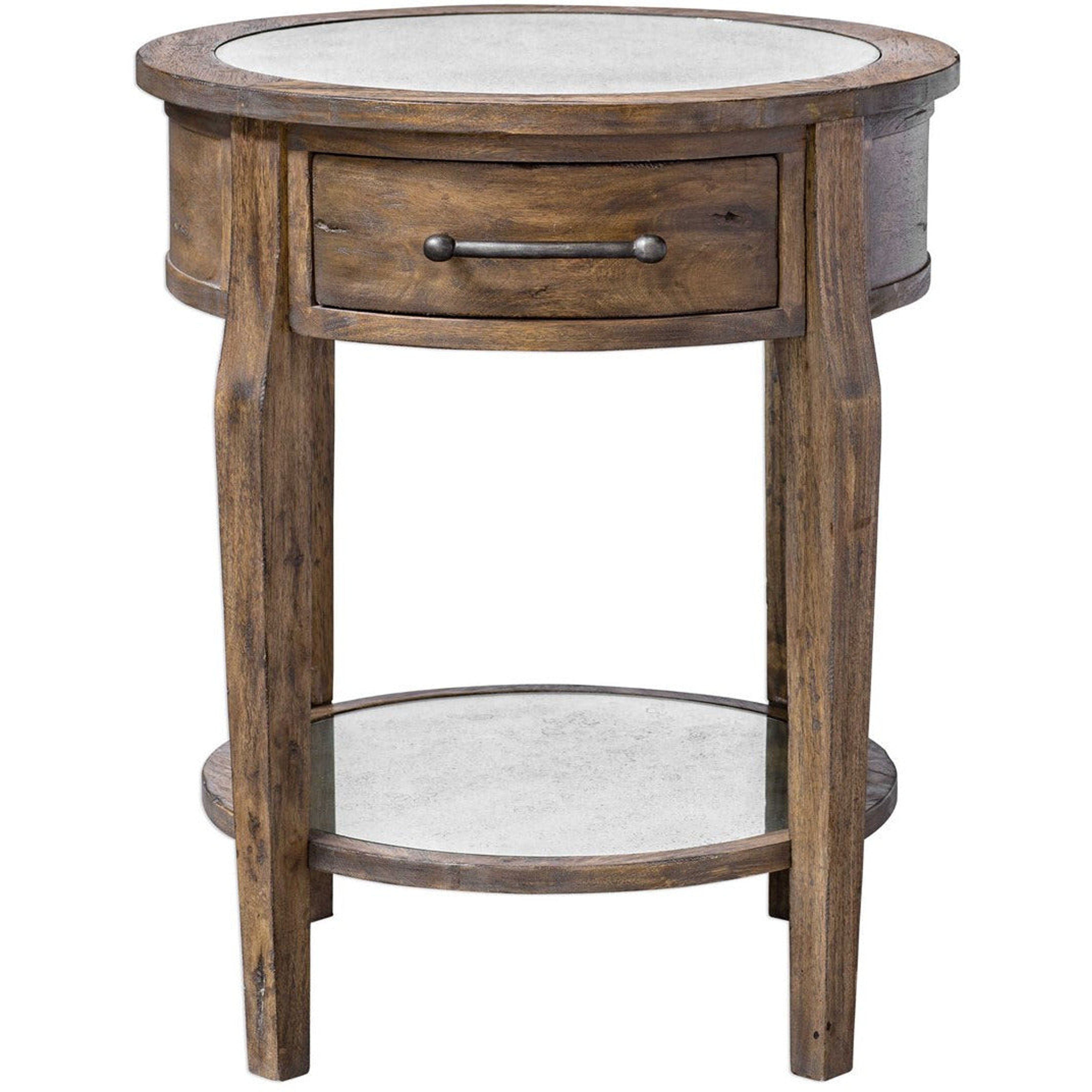 Uttermost Raelynn Antiqued Mirror Top With Mango Wood Rustic Round End Table - Image 2