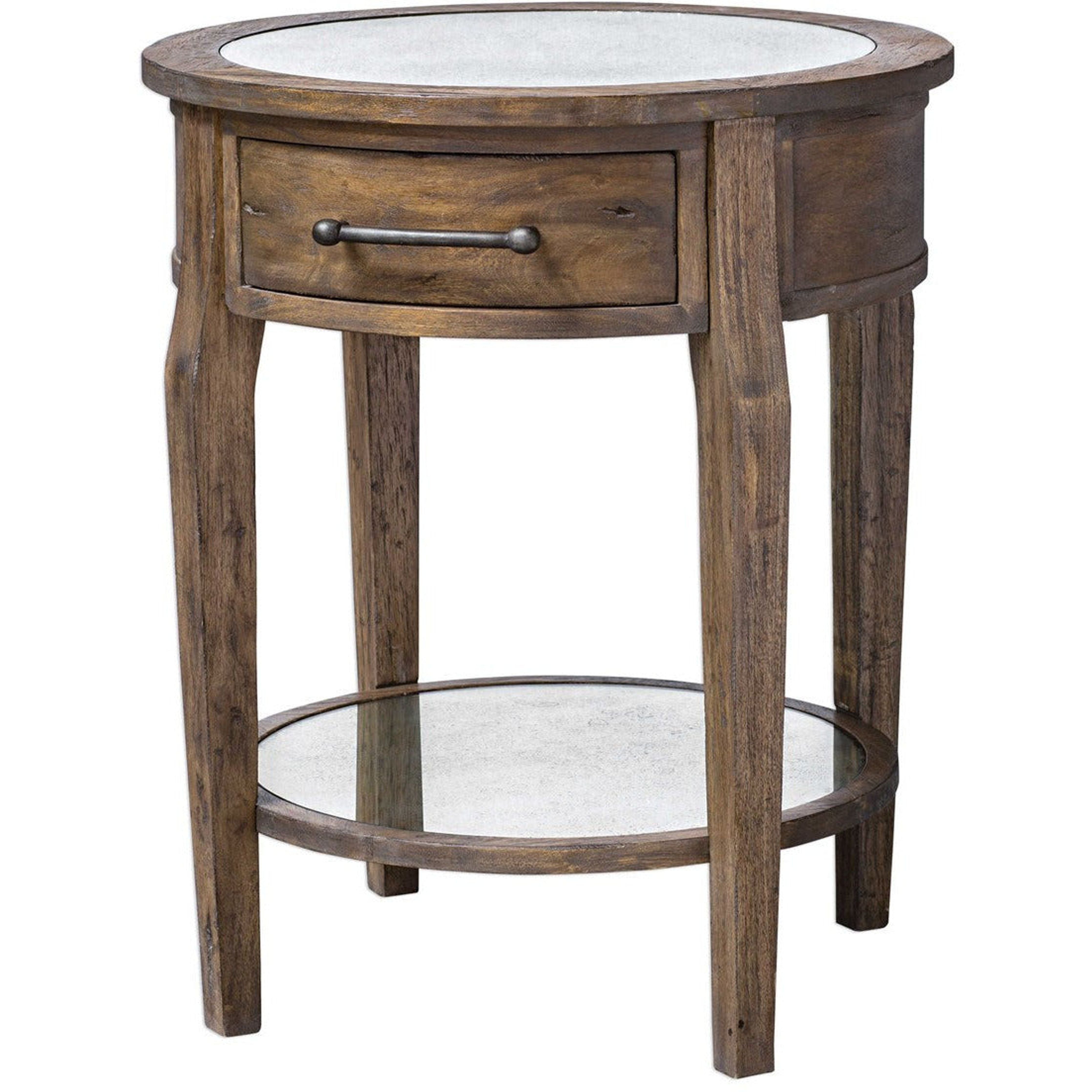 Uttermost Raelynn Antiqued Mirror Top With Mango Wood Rustic Round End Table - Image 3