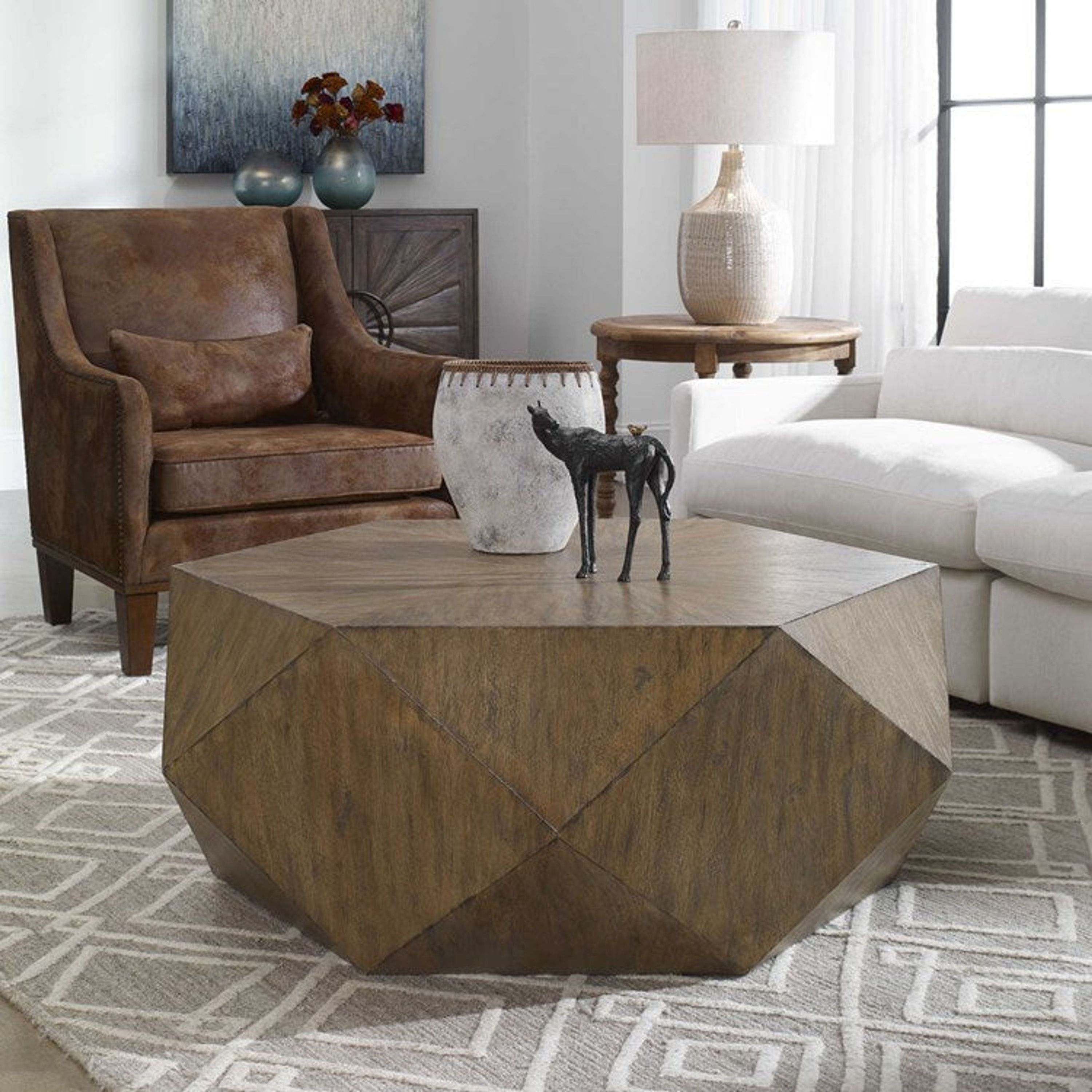 Uttermost Volker Burnished Honey Mango Wood Modern Geometric Coffee Table - Image 1