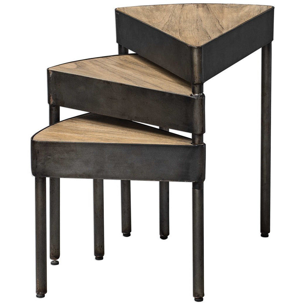 Uttermost Akito Wood With Aged Steel Nesting Table - Image 2