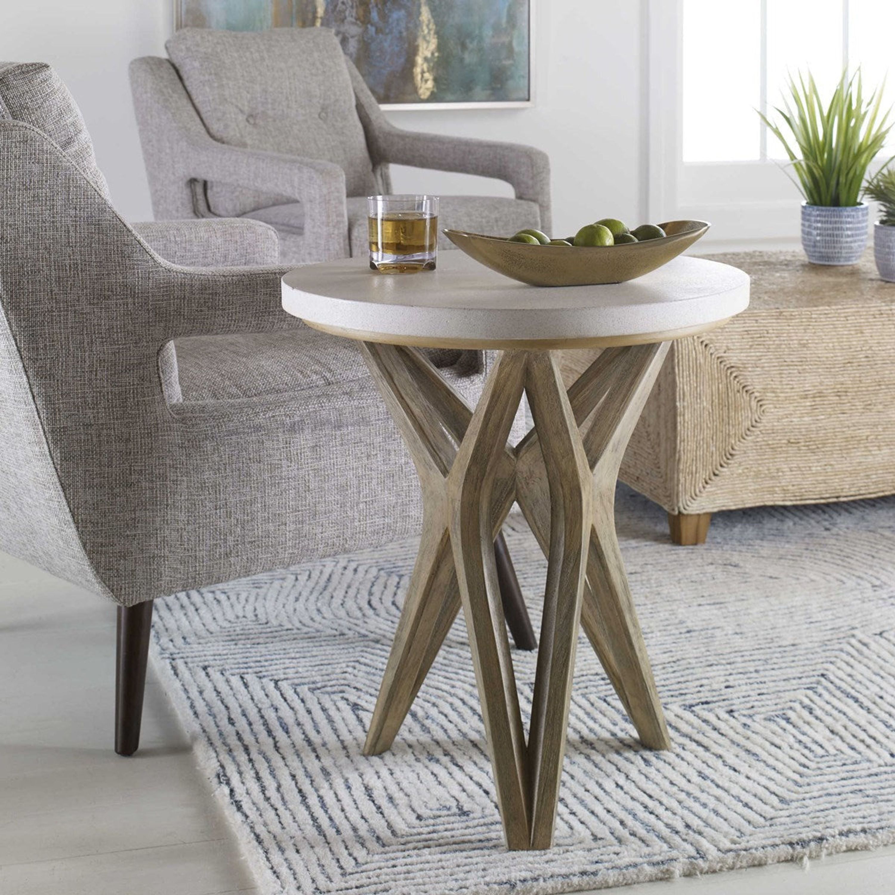 Uttermost Marnie Natural Ivory Limestone Top With Wood Base Side Table - Image 2