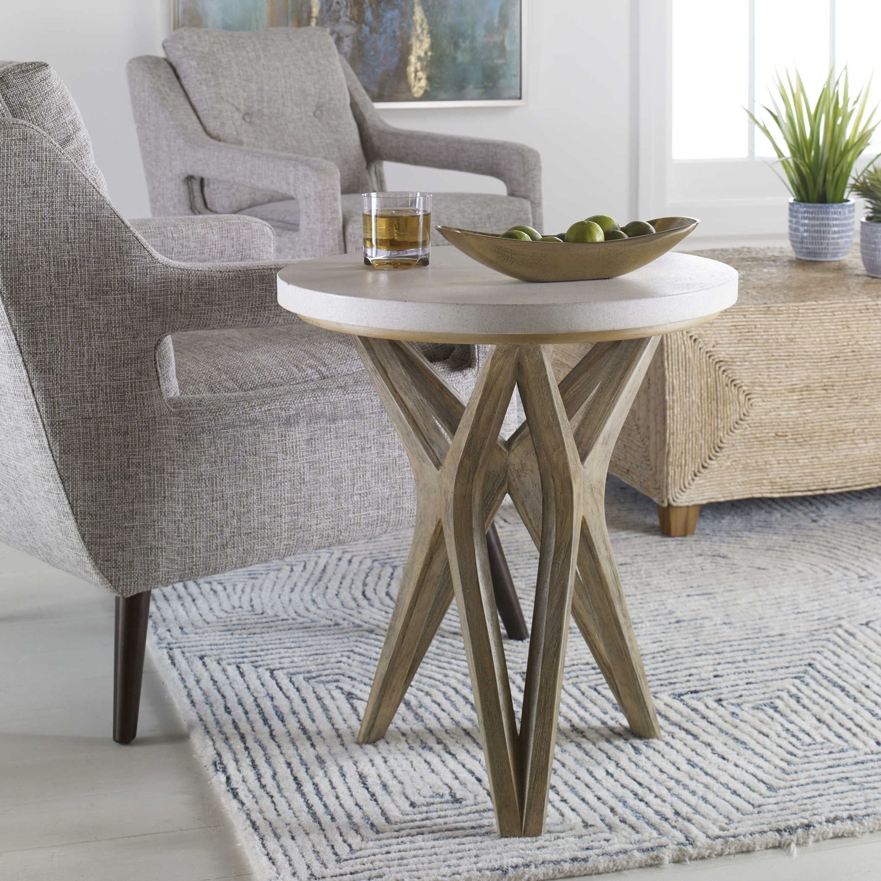 Uttermost Marnie Natural Ivory Limestone Top With Wood Base Side Table - Image 1