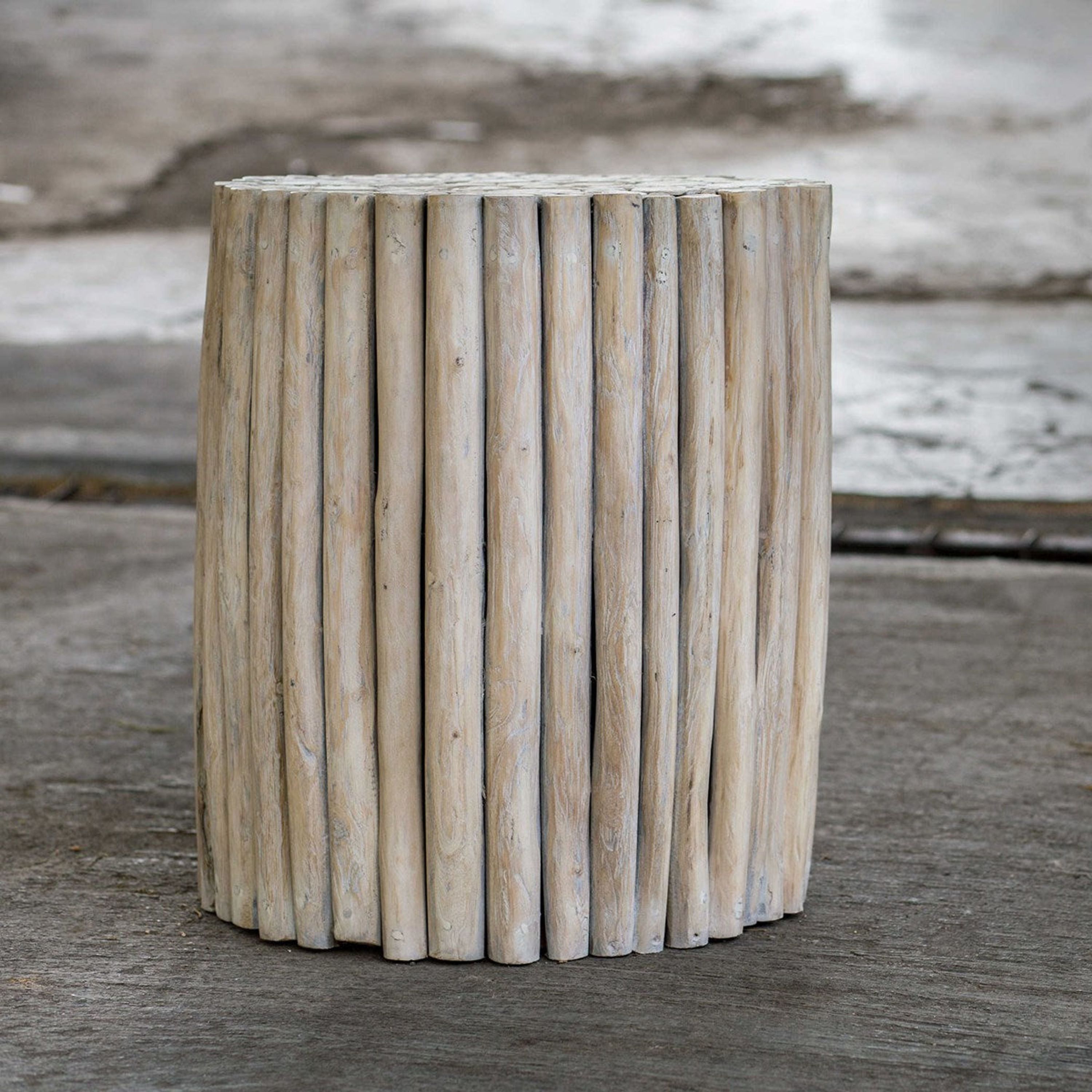 Uttermost Tectona Bleached Driftwood Natural Teak Wood Round End Table - Image 2