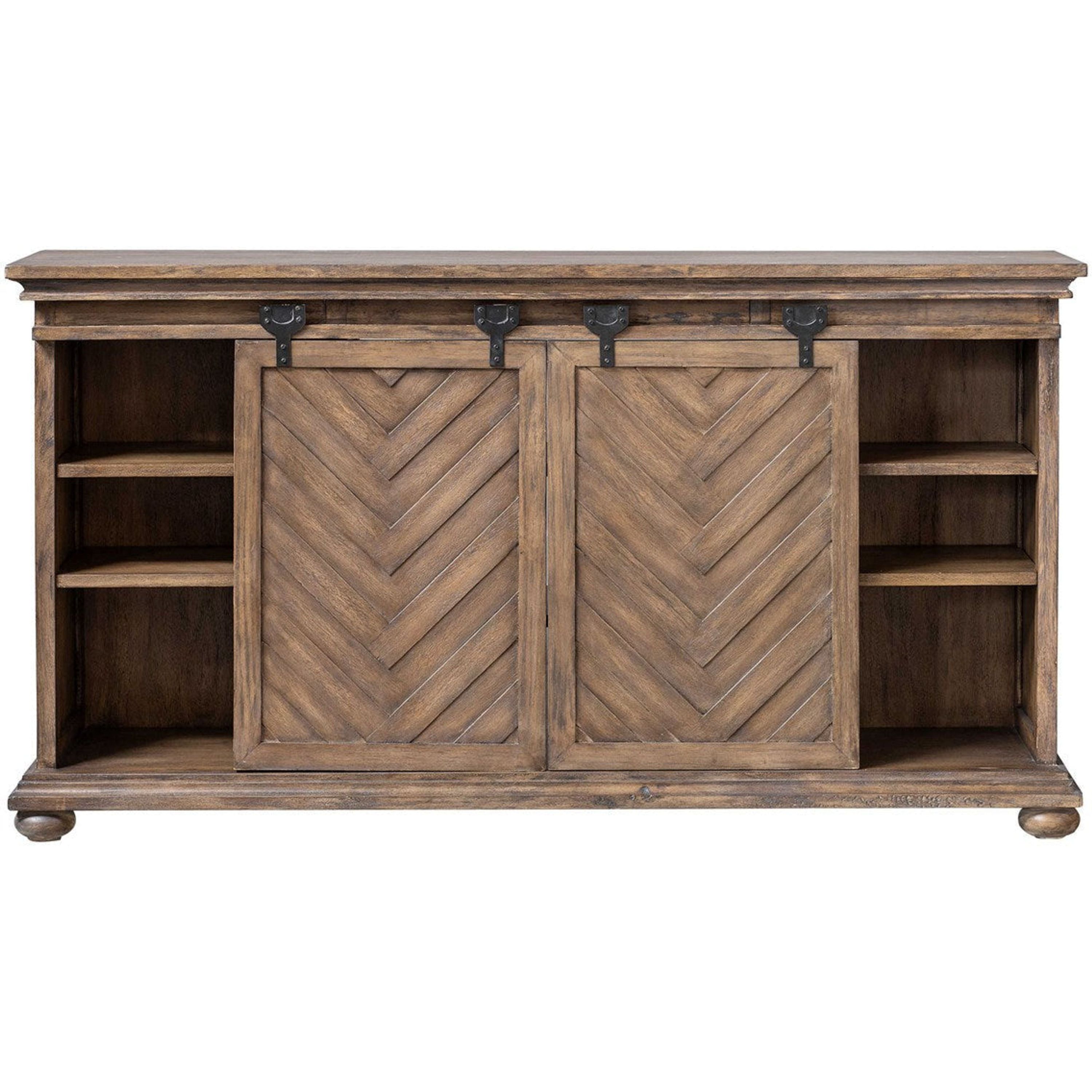 Uttermost Primalia Antiqued Honey Mango Wood Chevron Rustic Modern Media Console - Image 1