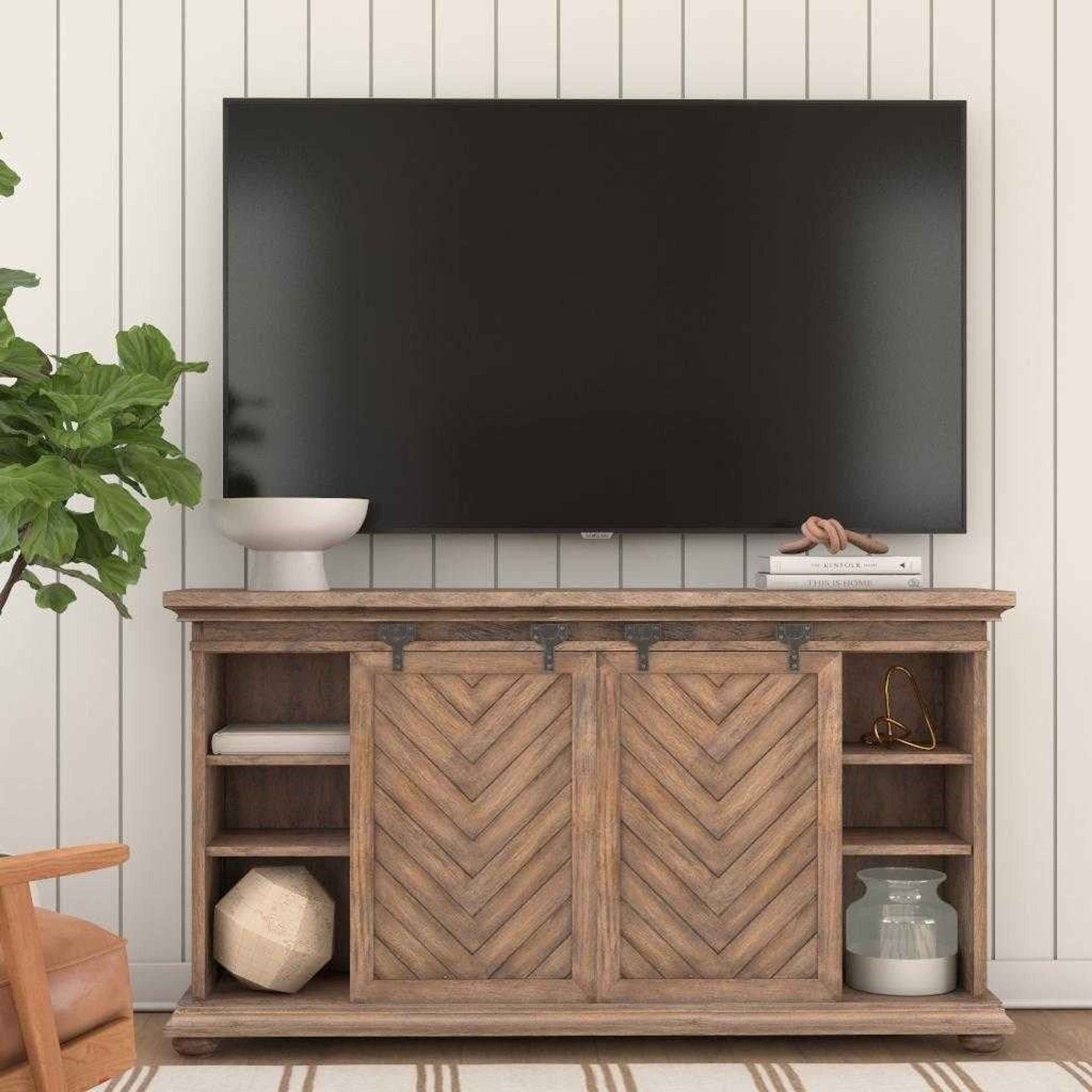 Uttermost Primalia Antiqued Honey Mango Wood Chevron Rustic Modern Media Console - Image 2