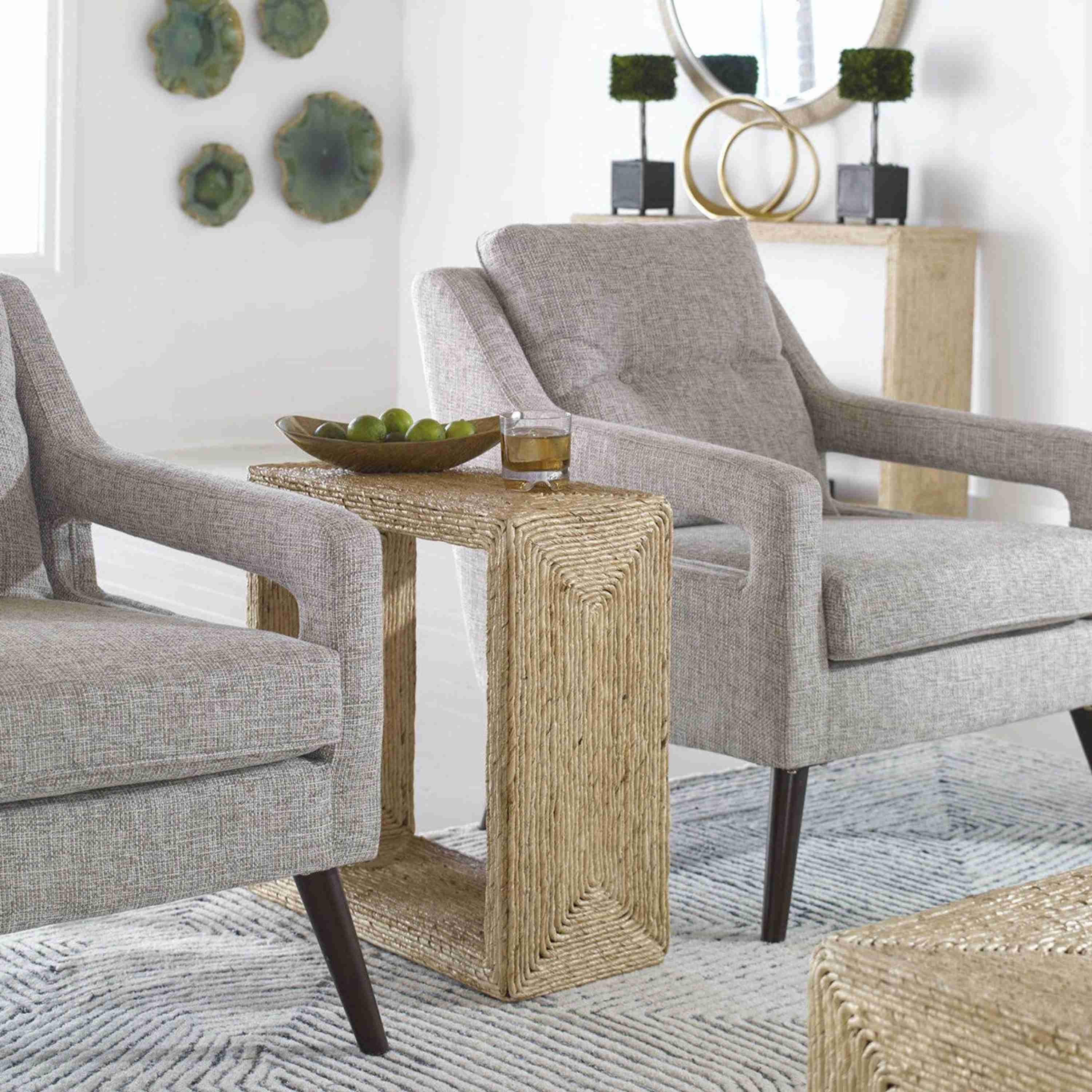 Uttermost Rora Natural Woven Banana Plant Wrapped Coastal Style Accent Table - Image 1
