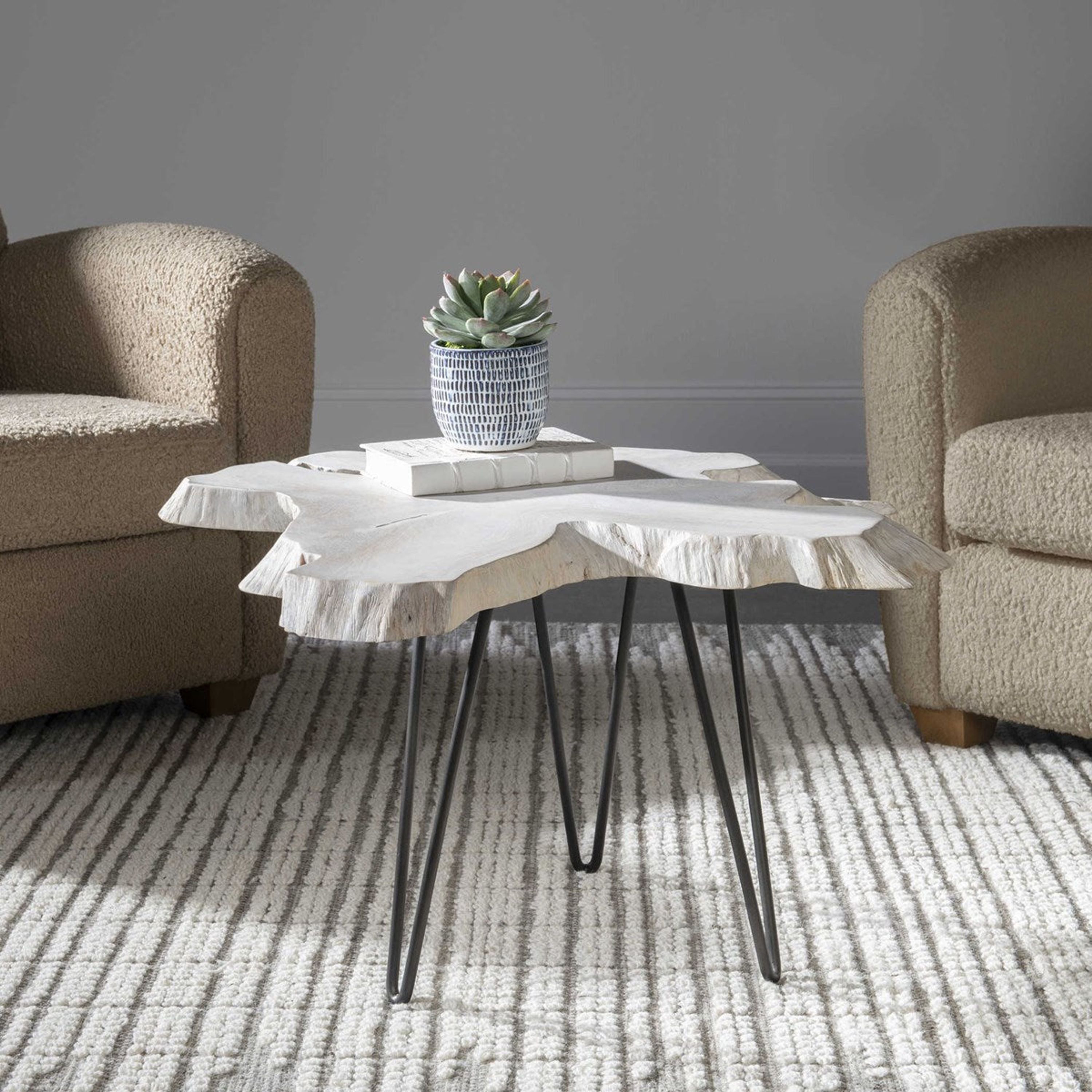Uttermost Trillium Natural Bleached Teak Wood Modern Rustic Coffee Table