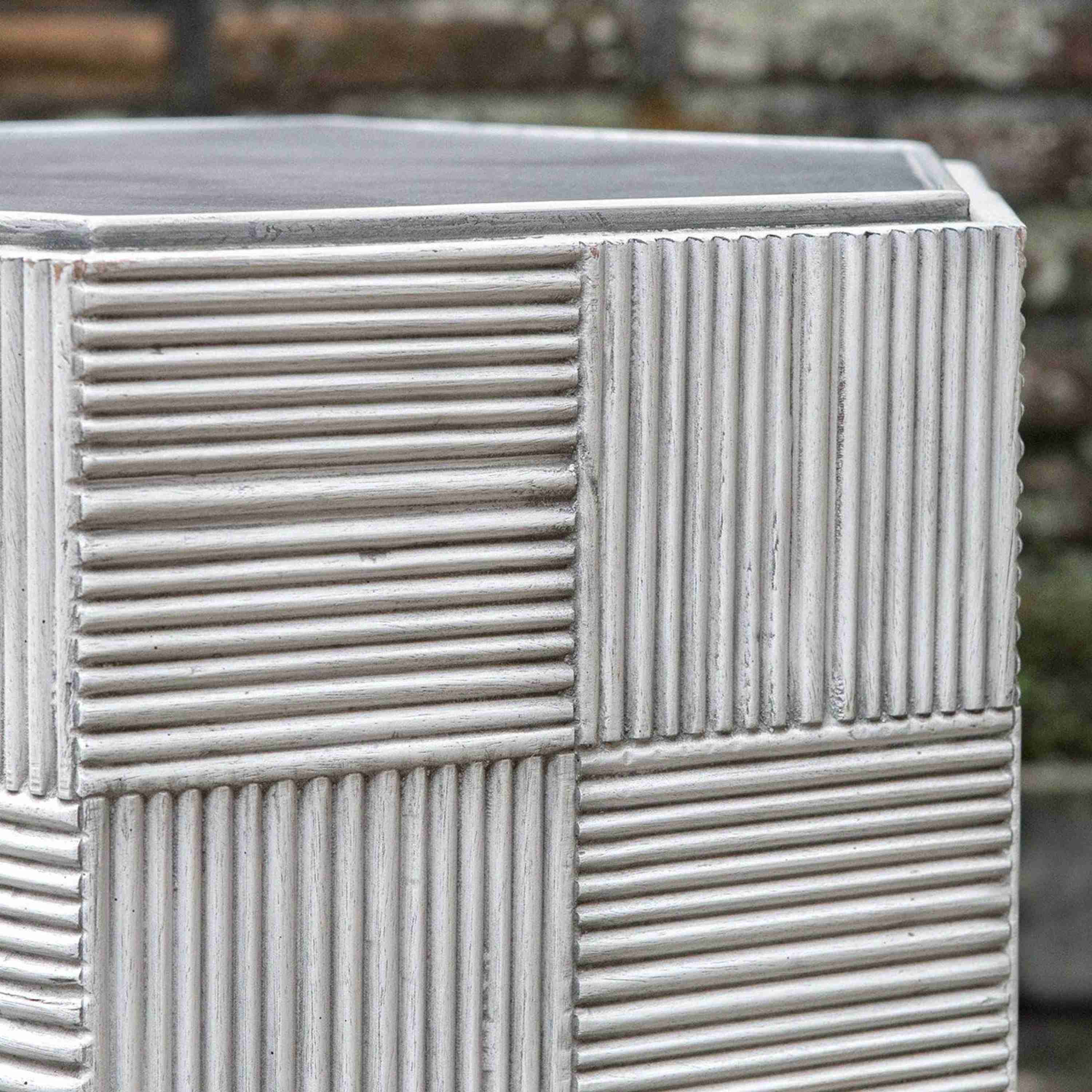 Uttermost Silo Distressed White With Aged Gray Hexagonal Accent Table - Image 3