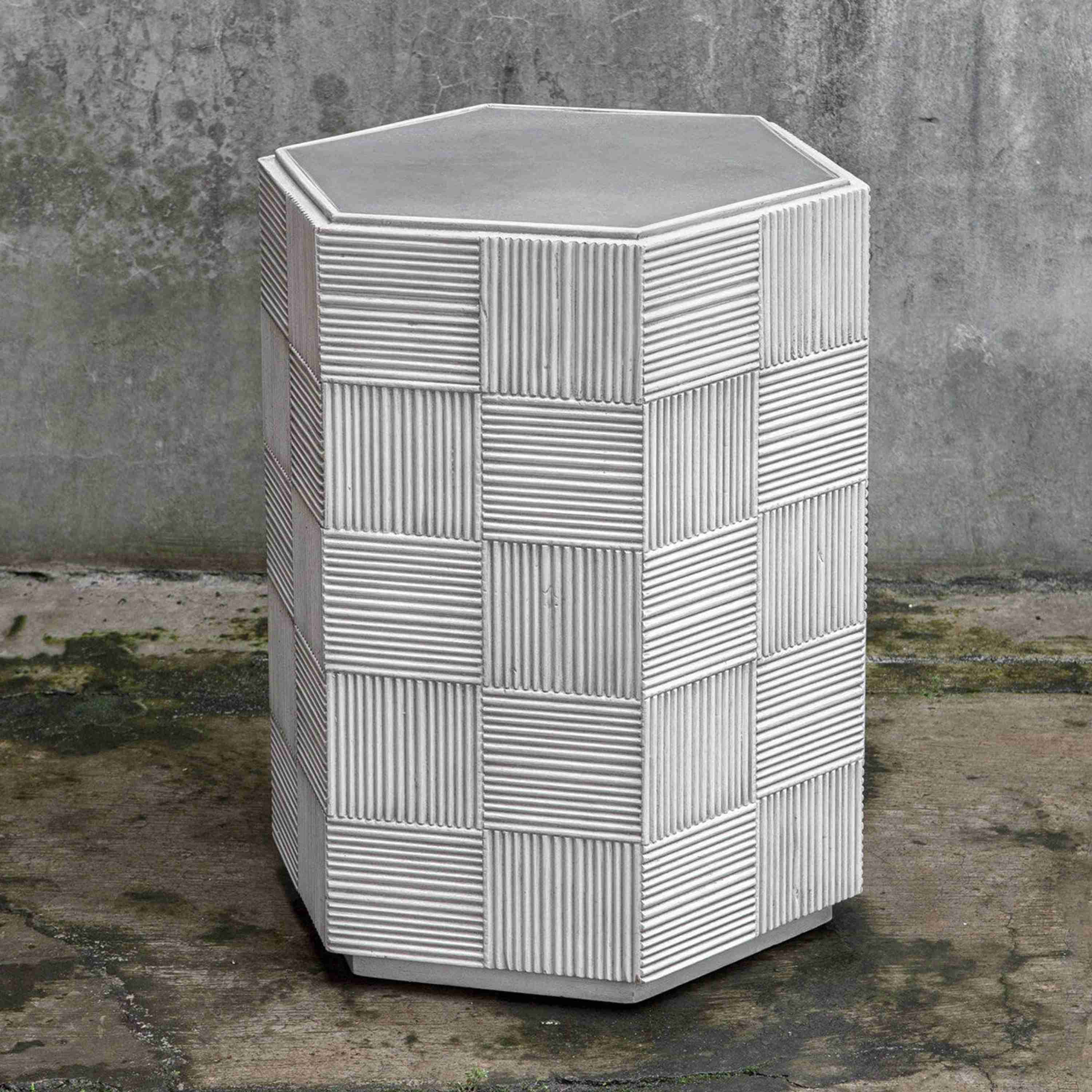 Uttermost Silo Distressed White With Aged Gray Hexagonal Accent Table - Image 2