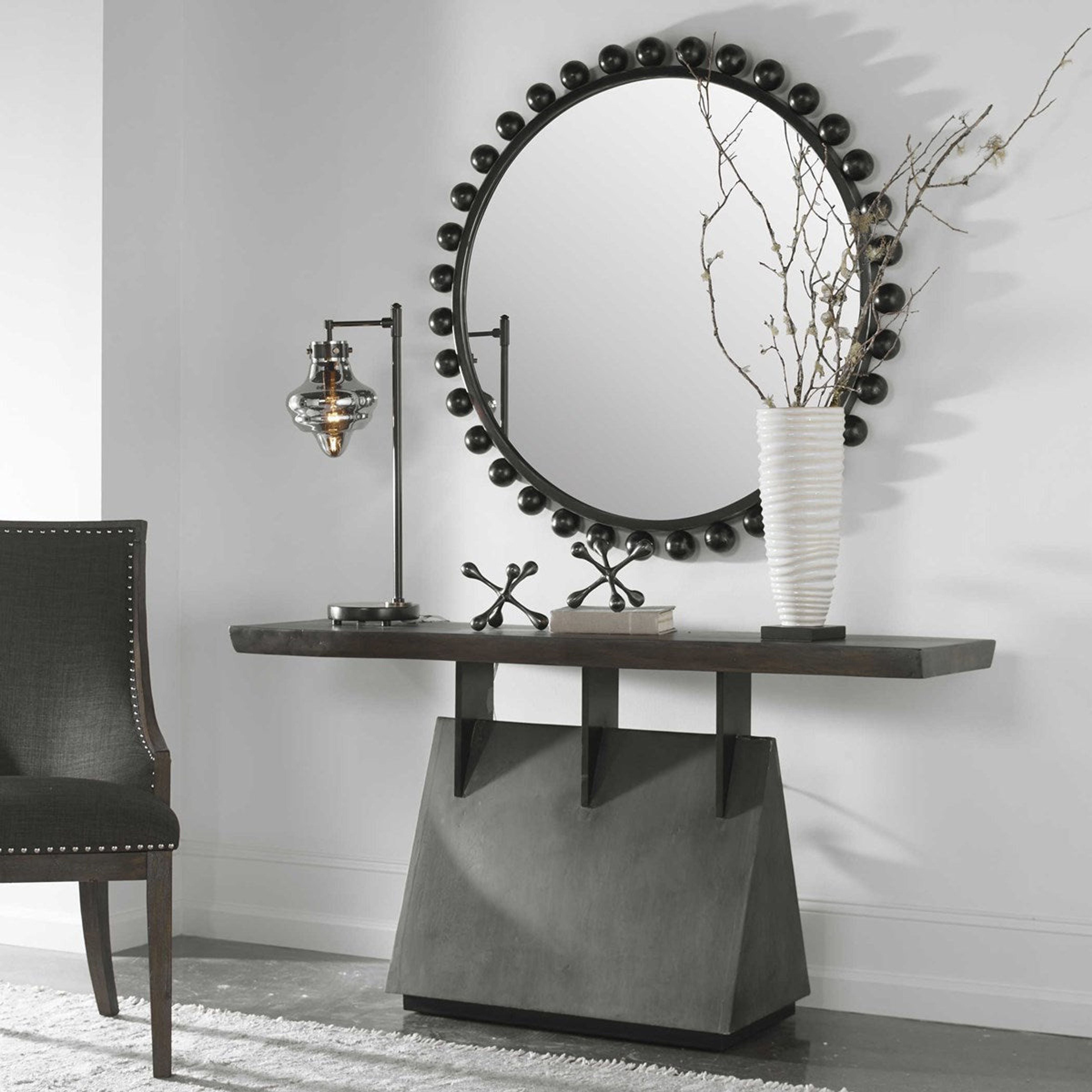 Uttermost Vessel Wood Slab Live Edge Top With Gunmetal Steel Base Industrial Lodge Console Table - Image 1