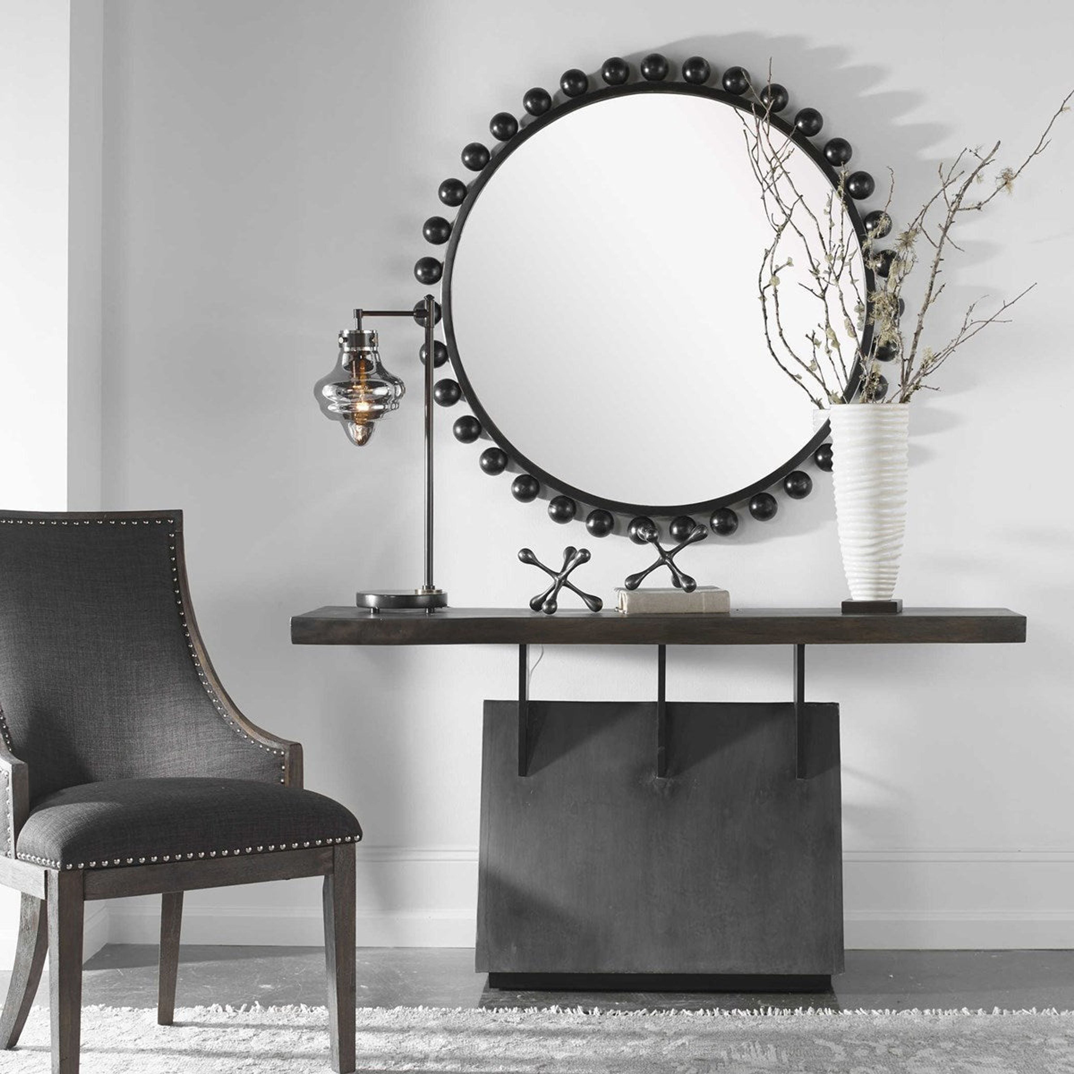 Uttermost Vessel Wood Slab Live Edge Top With Gunmetal Steel Base Industrial Lodge Console Table - Image 2