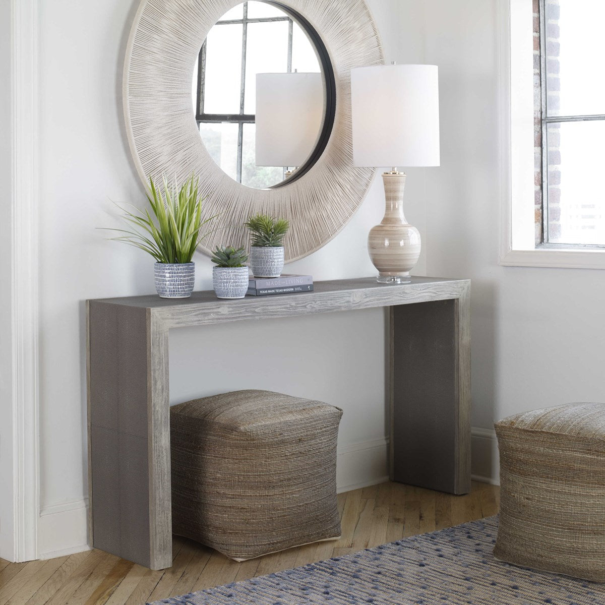 Uttermost Aerina Gray Distressed Wood Rustic Modern Console Table - Image 1