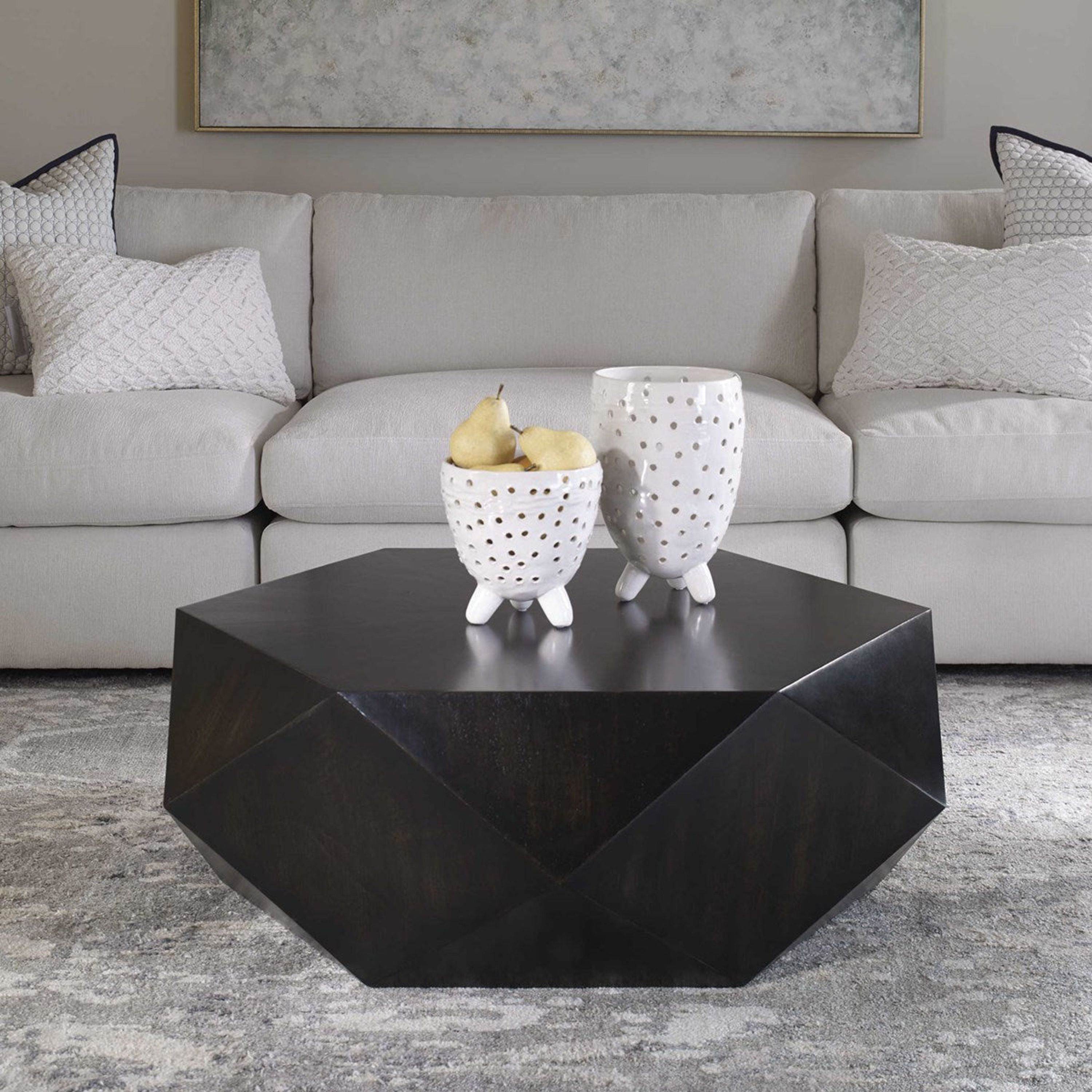 Uttermost Volker Distressed Black Mango Wood Modern Geometric Coffee Table - Image 3