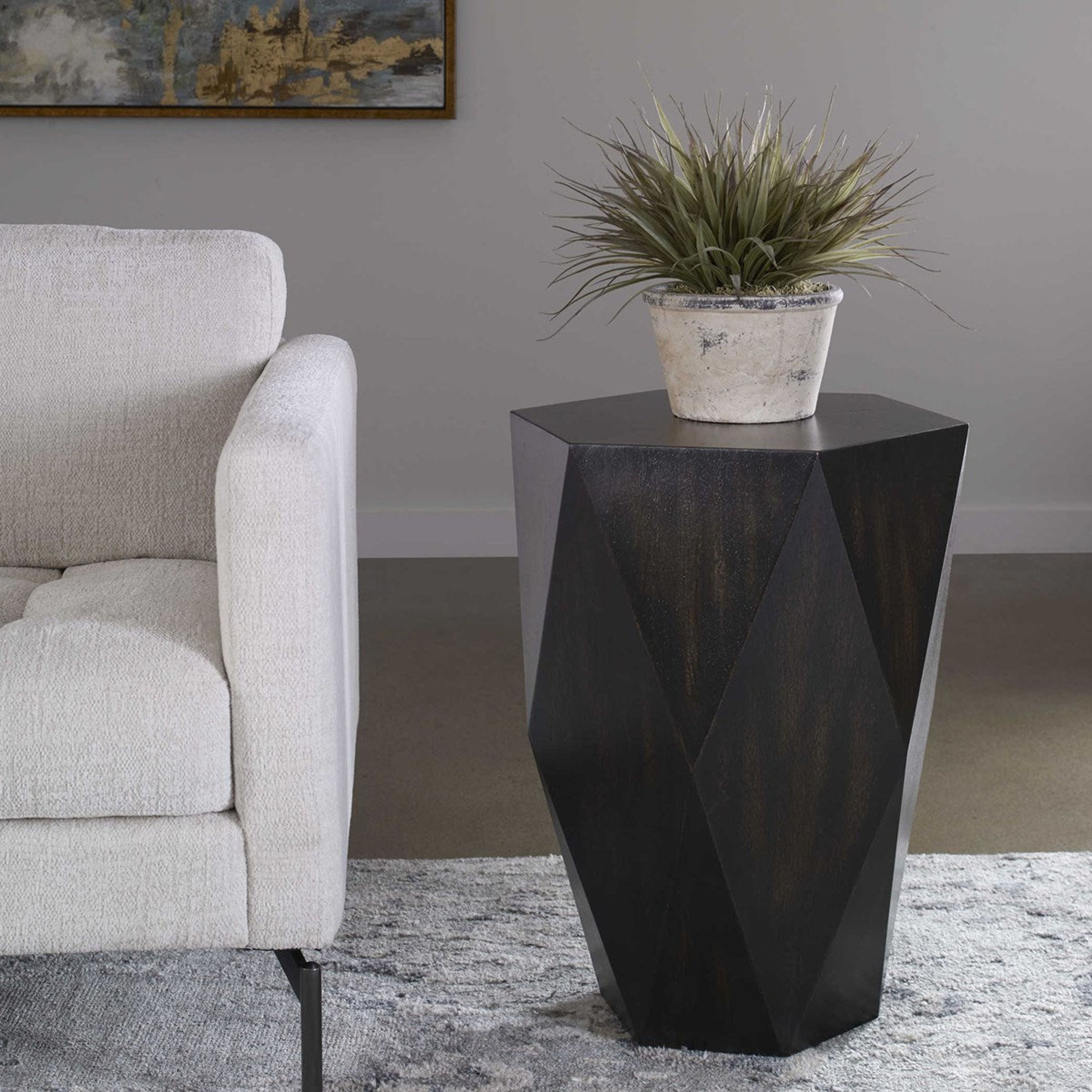 Uttermost Volker Distressed Black Mango Wood Modern Geometric Side Table - Image 2