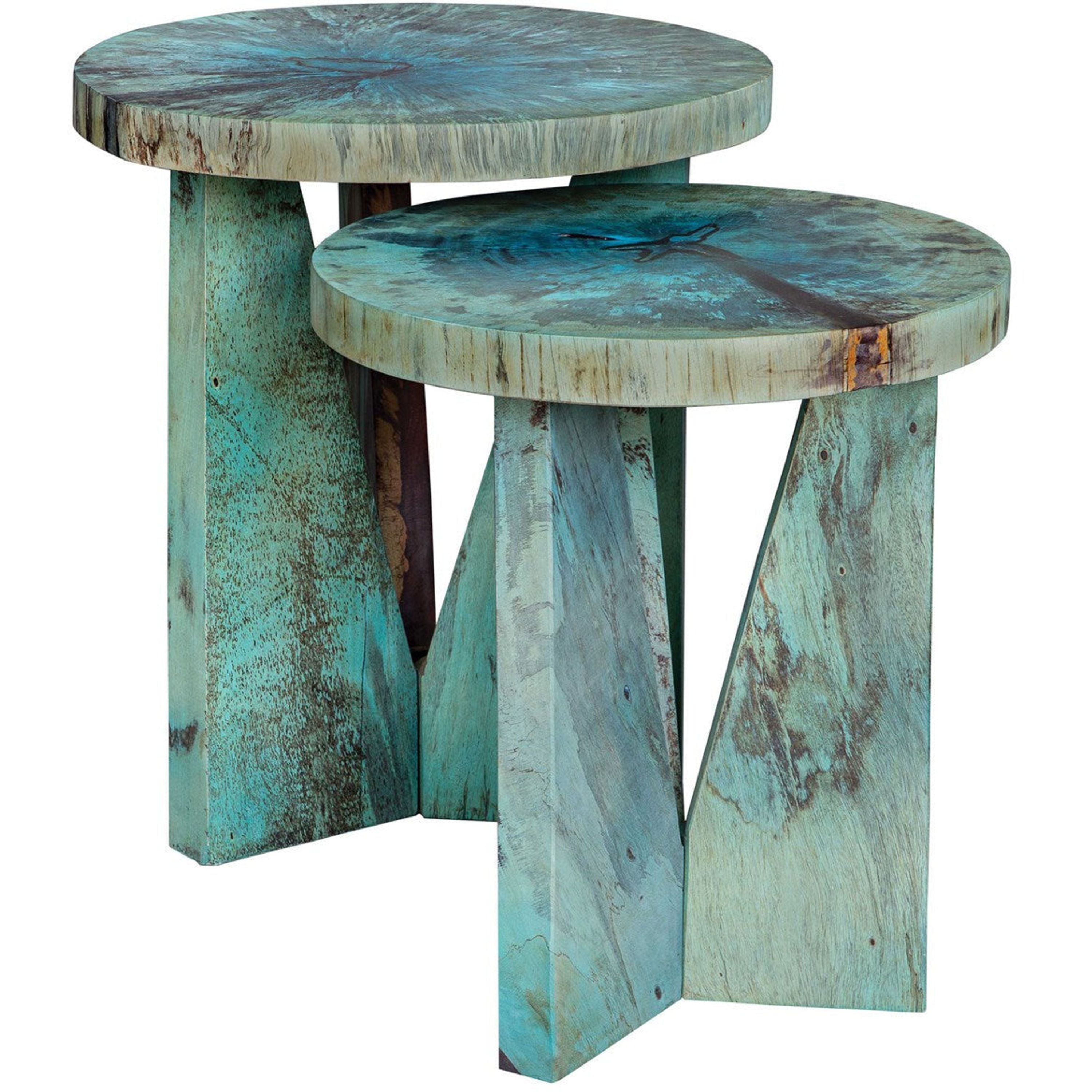 Uttermost Nadette Blue Green Wood Set of 2 Nesting Tables - Image 3