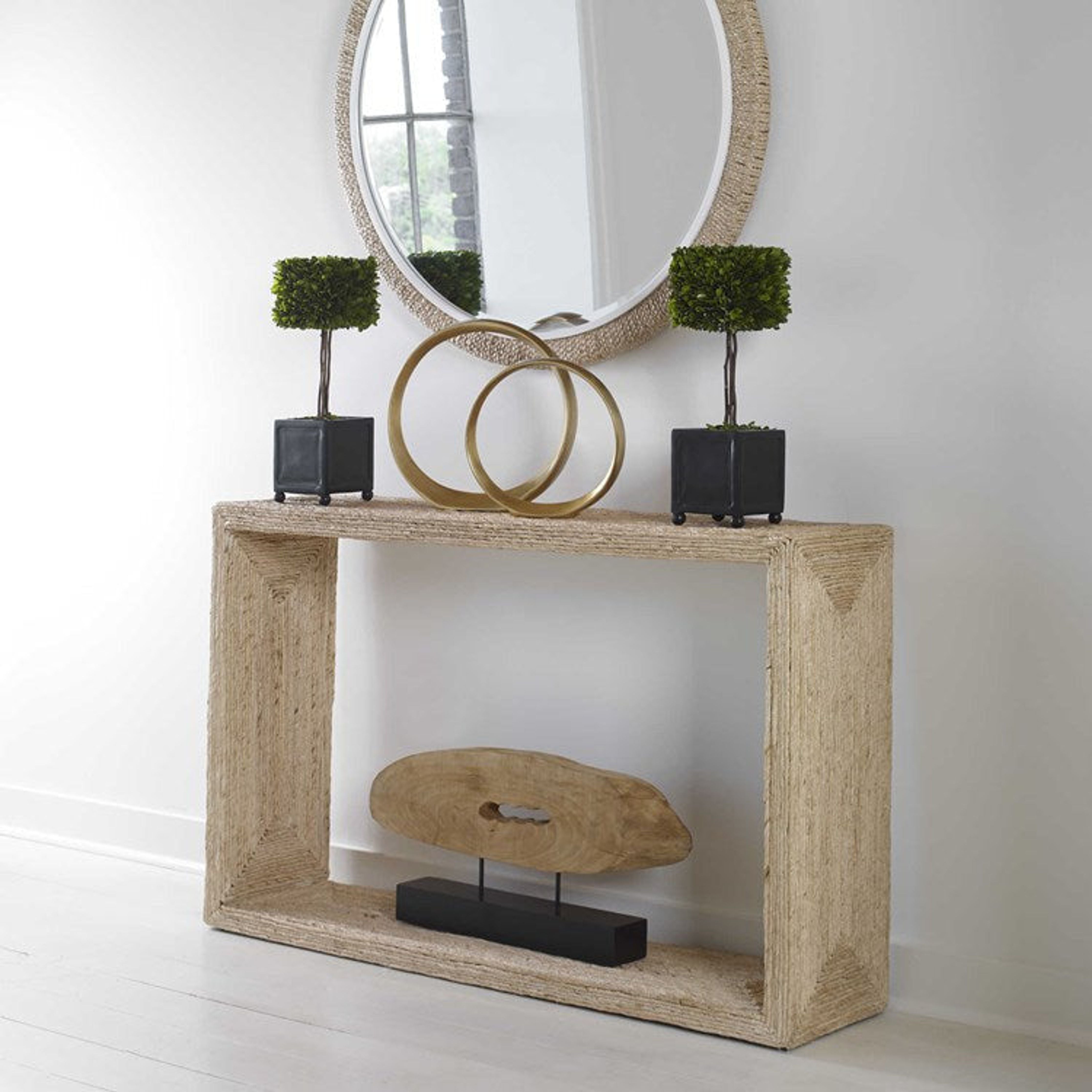 Uttermost Rora Natural Woven Banana Plant Wrapped Coastal Style Console Table - Image 1