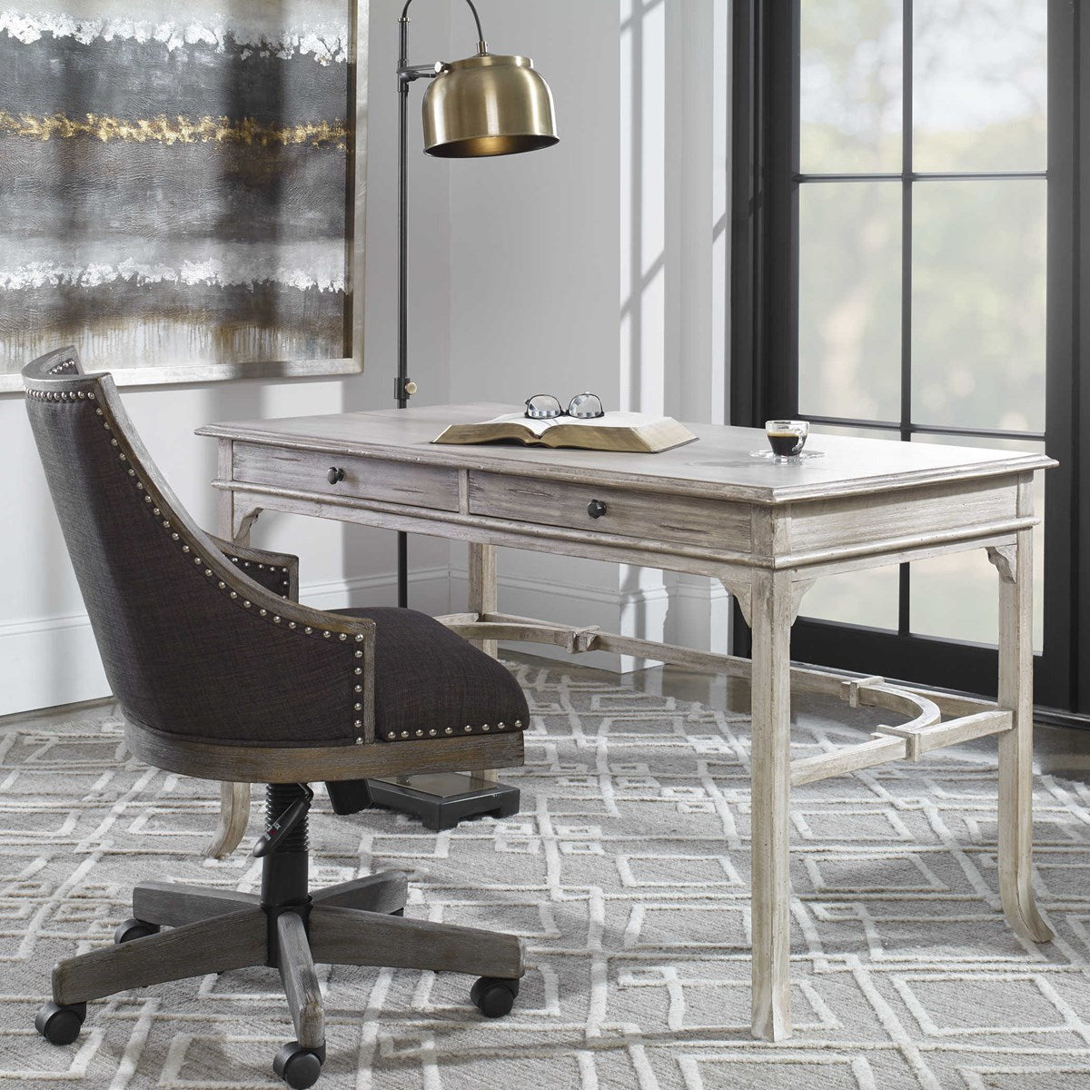 Uttermost Bridgely Aged White Mango Wood Writing Desk - Image 1