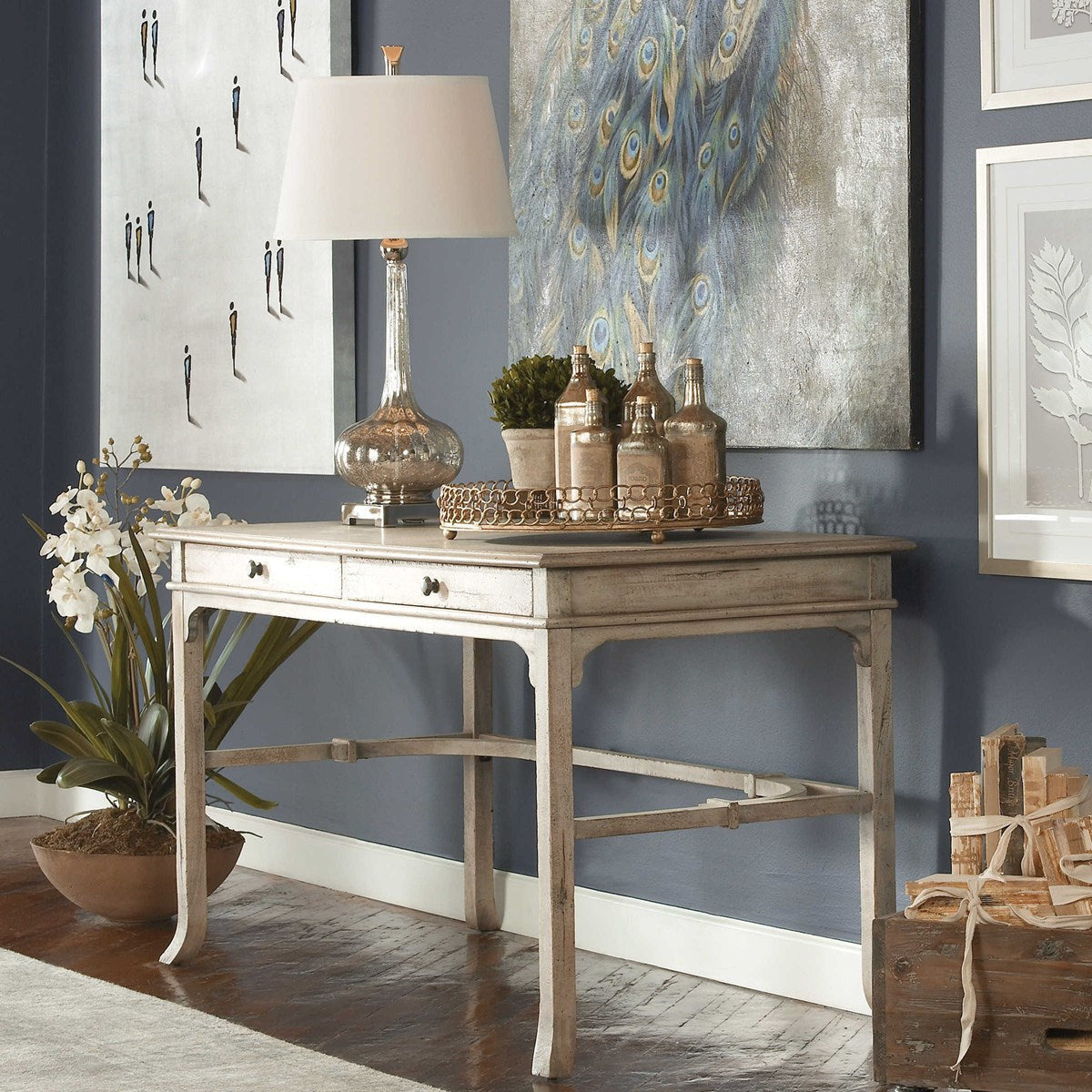 Uttermost Bridgely Aged White Mango Wood Writing Desk - Image 3