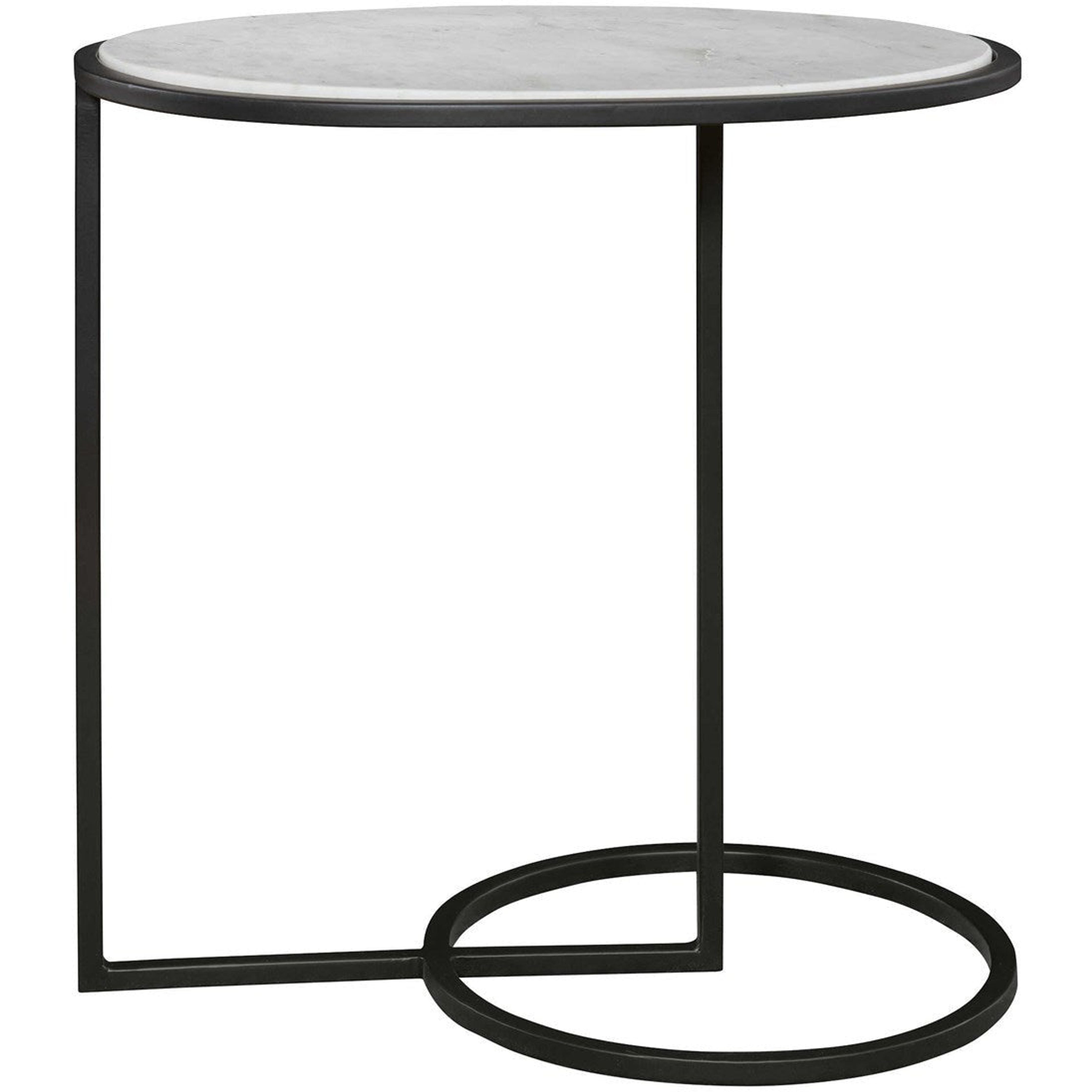 Uttermost Twofold White Marble Stone Top With Black Iron Base Accent Table