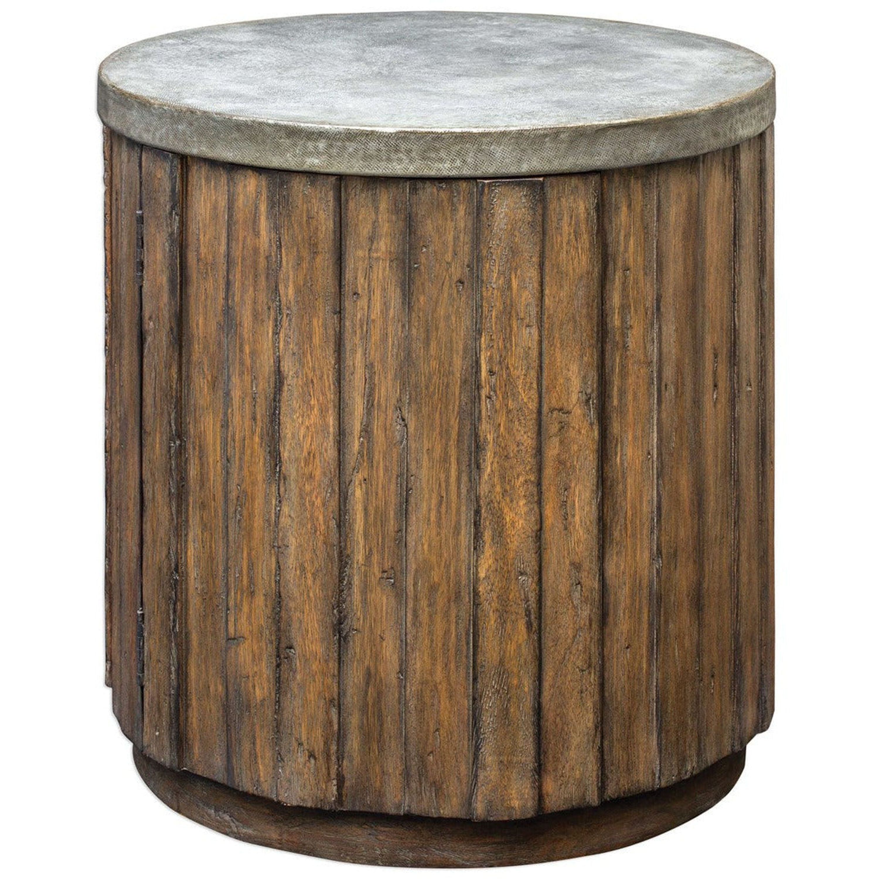 Uttermost Maxfield Hammered Sheet Metal Top With Pieced Wood Rustic Modern Side Table - Image 1