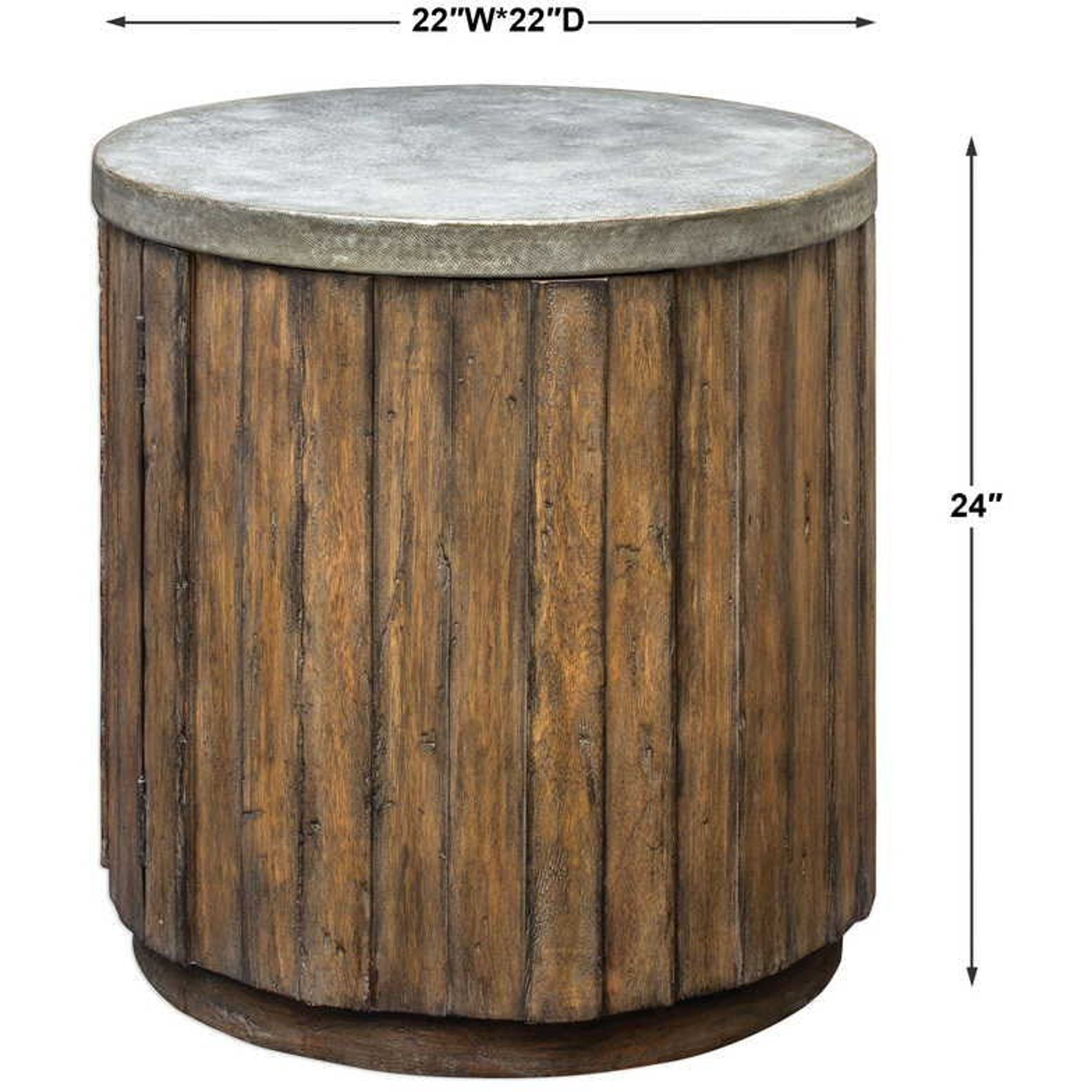 Uttermost Maxfield Hammered Sheet Metal Top With Pieced Wood Rustic Modern Side Table - Image 3