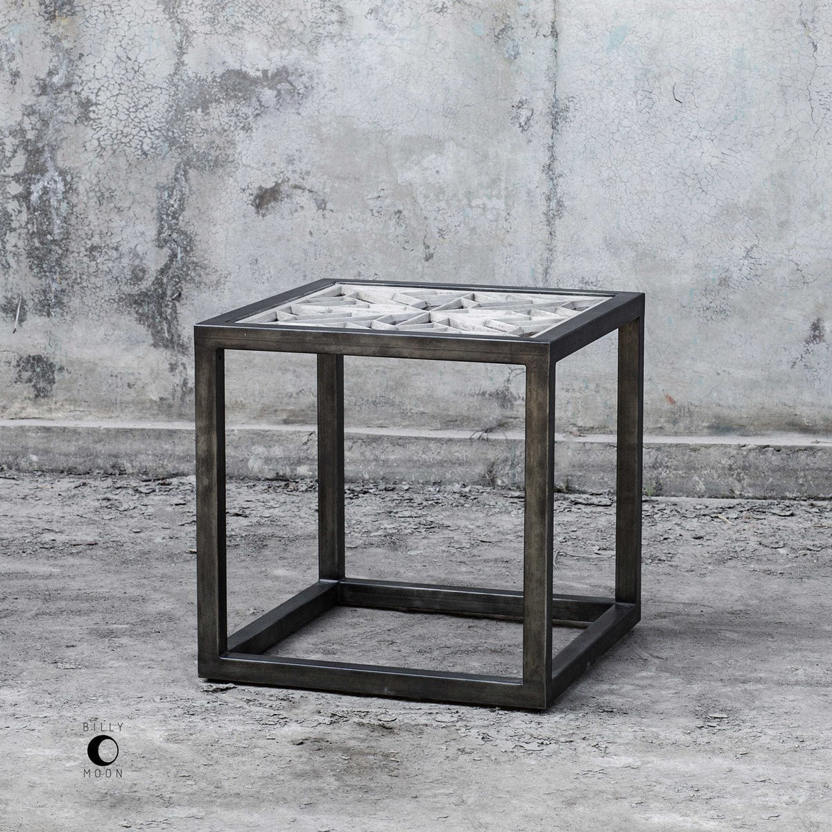 Uttermost Baruti Glass Top With Black Metal Base Square End Table - Image 1
