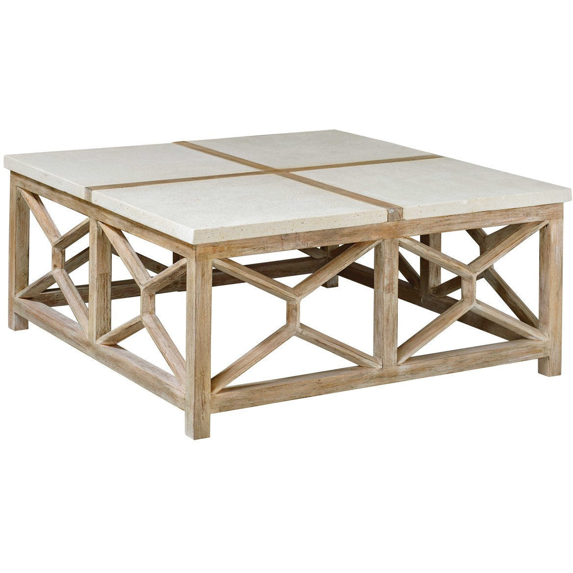 Uttermost Catali Natural Ivory Limestone Top With Wood Base Coffee Table - Image 1