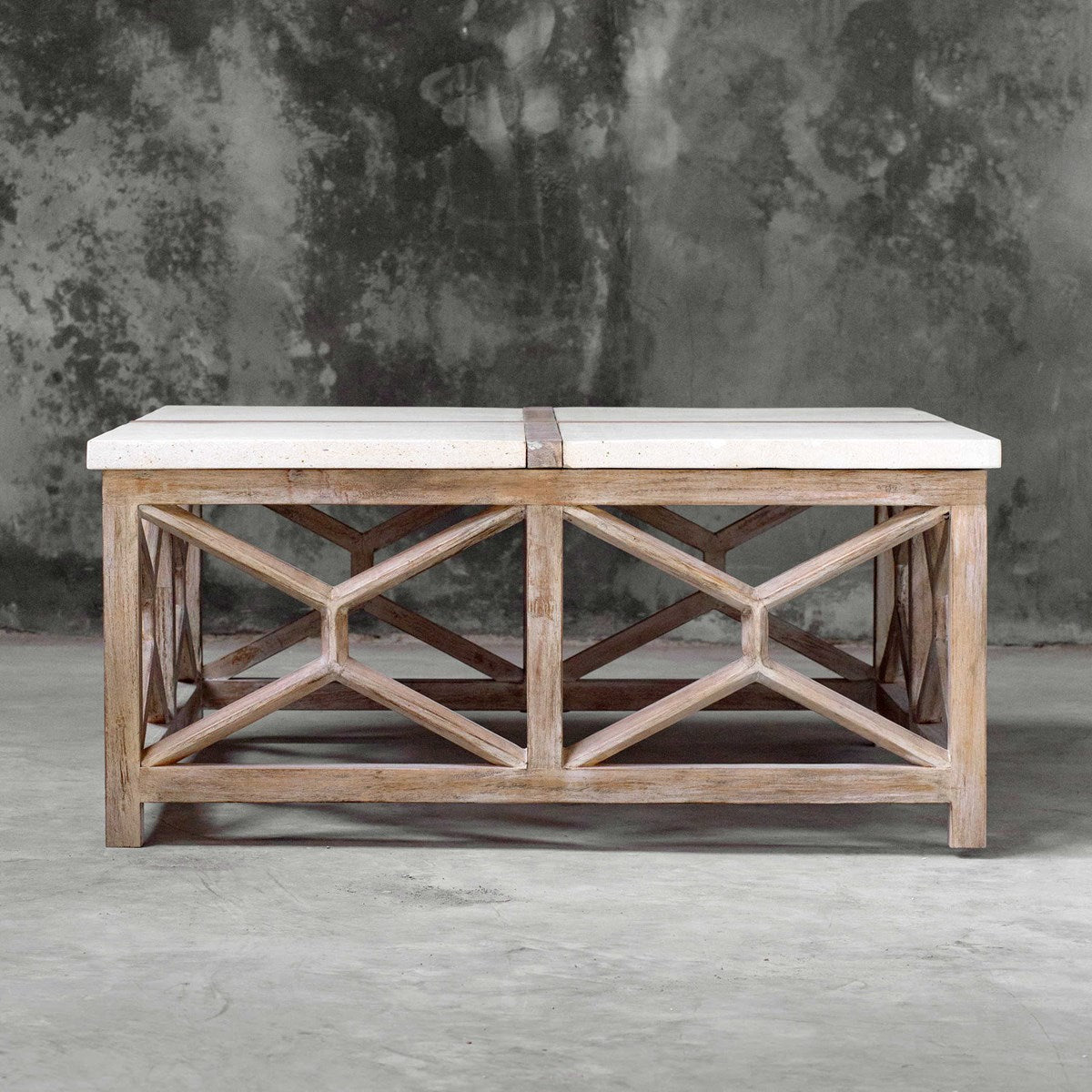 Uttermost Catali Natural Ivory Limestone Top With Wood Base Coffee Table - Image 3