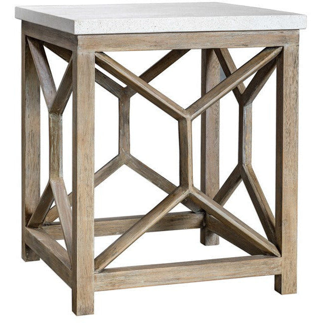 Uttermost Catali Natural Ivory Limestone Top With Wood Base End Table - Image 1