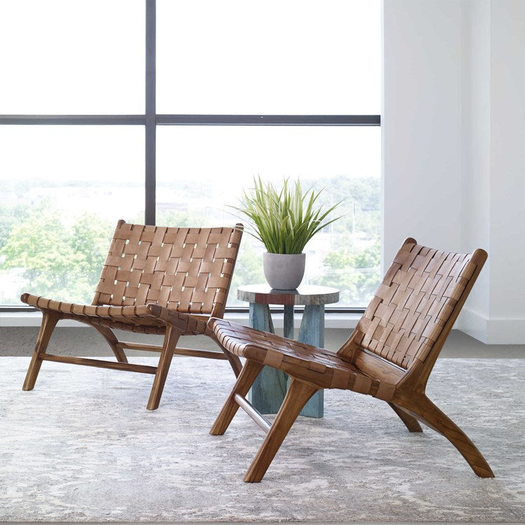 Uttermost Plait Basket Weave Cognac Leather Accent Chair - Image 3