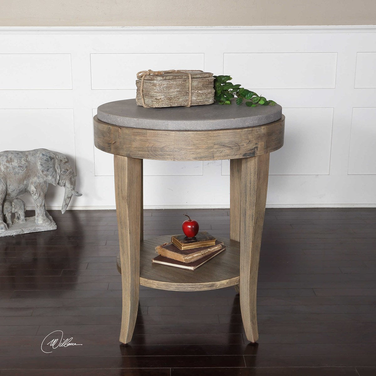 Uttermost Deka Concrete Top With Birch Wood Round Side Table - Image 3