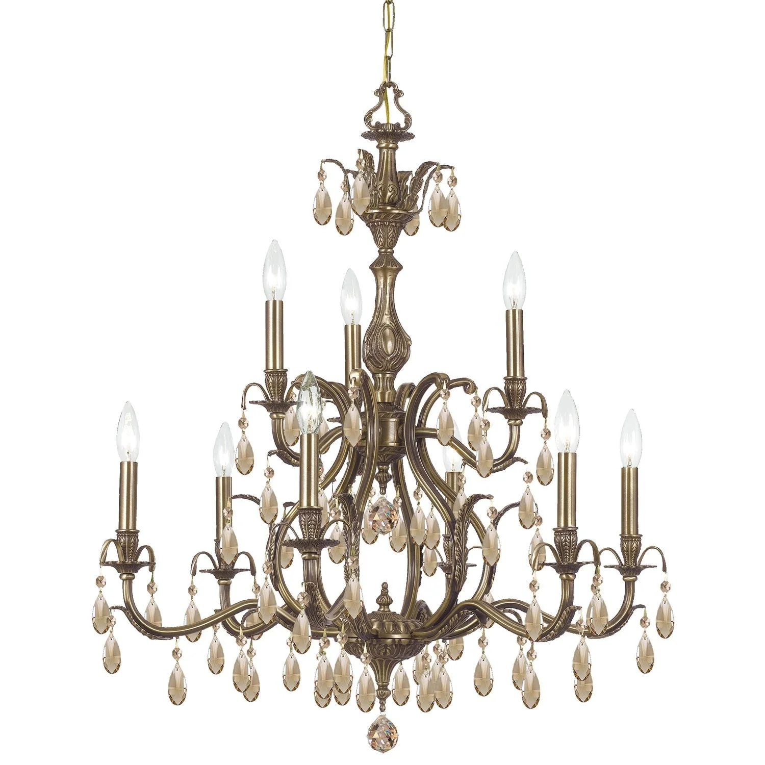 Brass Nine-Light Golden Teak Hand Cut Chandelier - Image 1