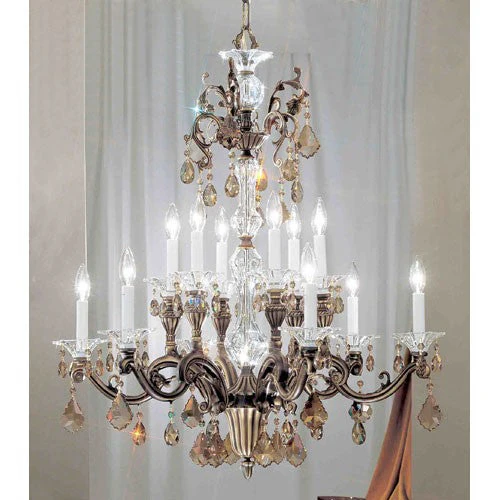 Via Firenze Roman Bronze Twelve-Light Chandelier with Strass Golden Teak Crystal Accents - Image 1