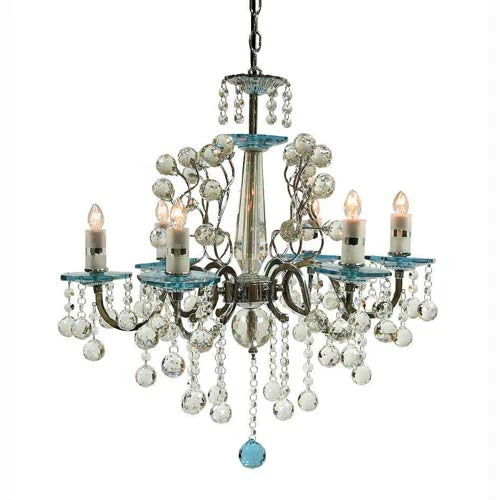 Rovello Iron Six-Light Crystal Chandelier with Blue Crystal Glass - Image 1