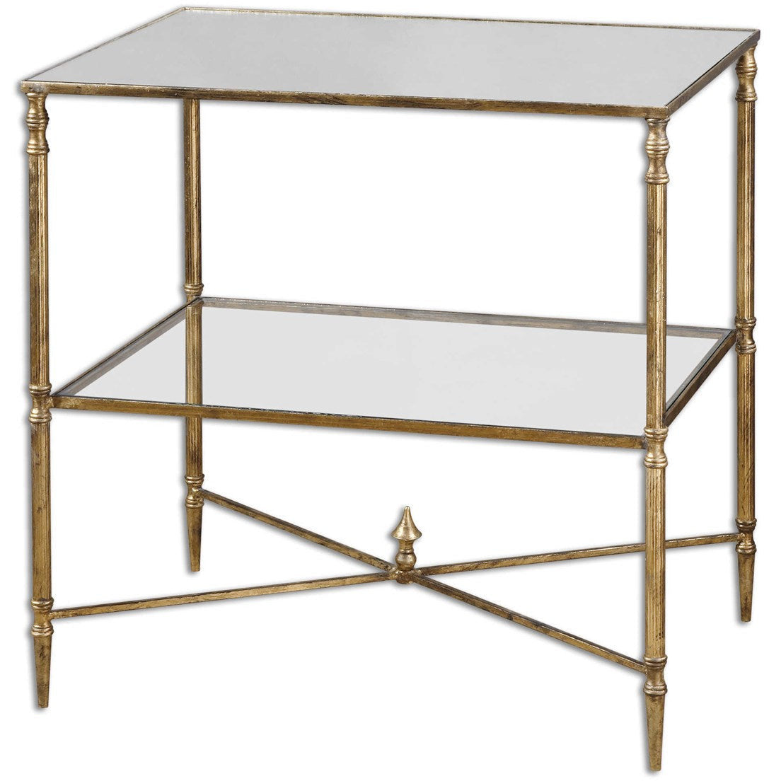 Uttermost Henzler Mirrored Top With Antiqued Gold Iron Side Table - Image 2