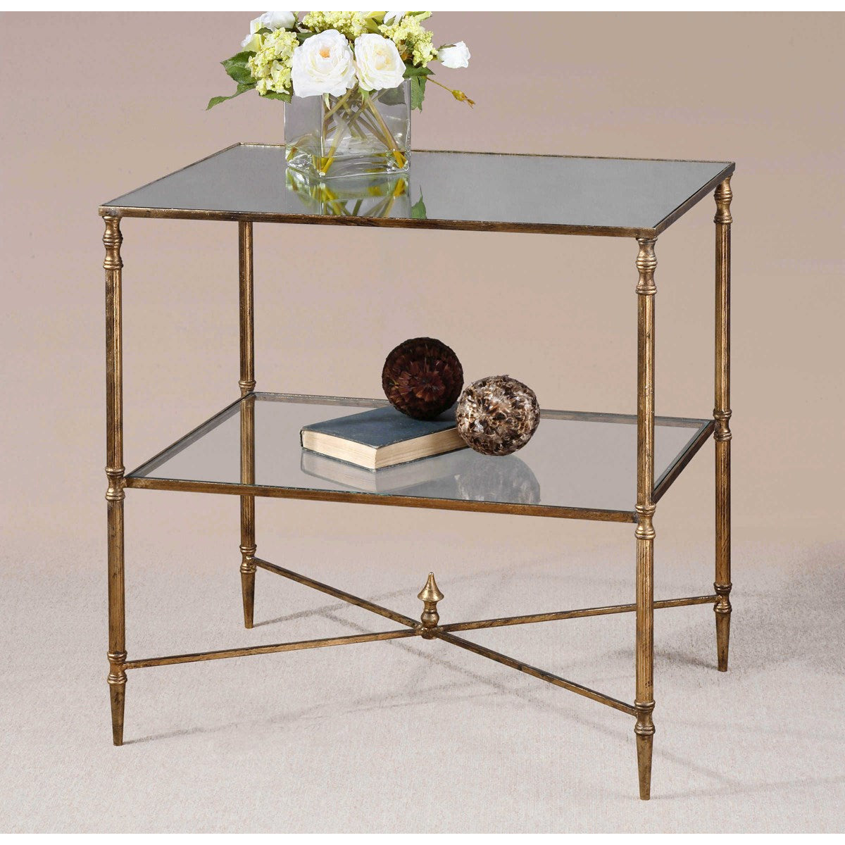 Uttermost Henzler Mirrored Top With Antiqued Gold Iron Side Table - Image 3
