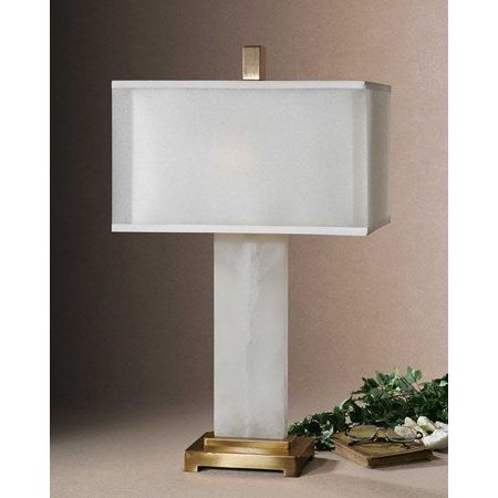 Uttermost Athanas White Alabaster Table Lamp With Linen Shade - Image 3
