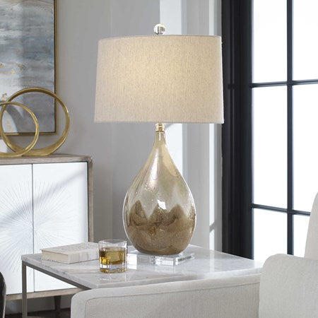 Uttermost Flavian Metallic Rust, Beige and Ivory Glazed Ceramic Table Lamp With Linen Shade - Image 1