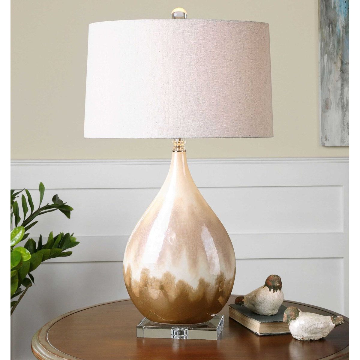 Uttermost Flavian Metallic Rust, Beige and Ivory Glazed Ceramic Table Lamp With Linen Shade - Image 3