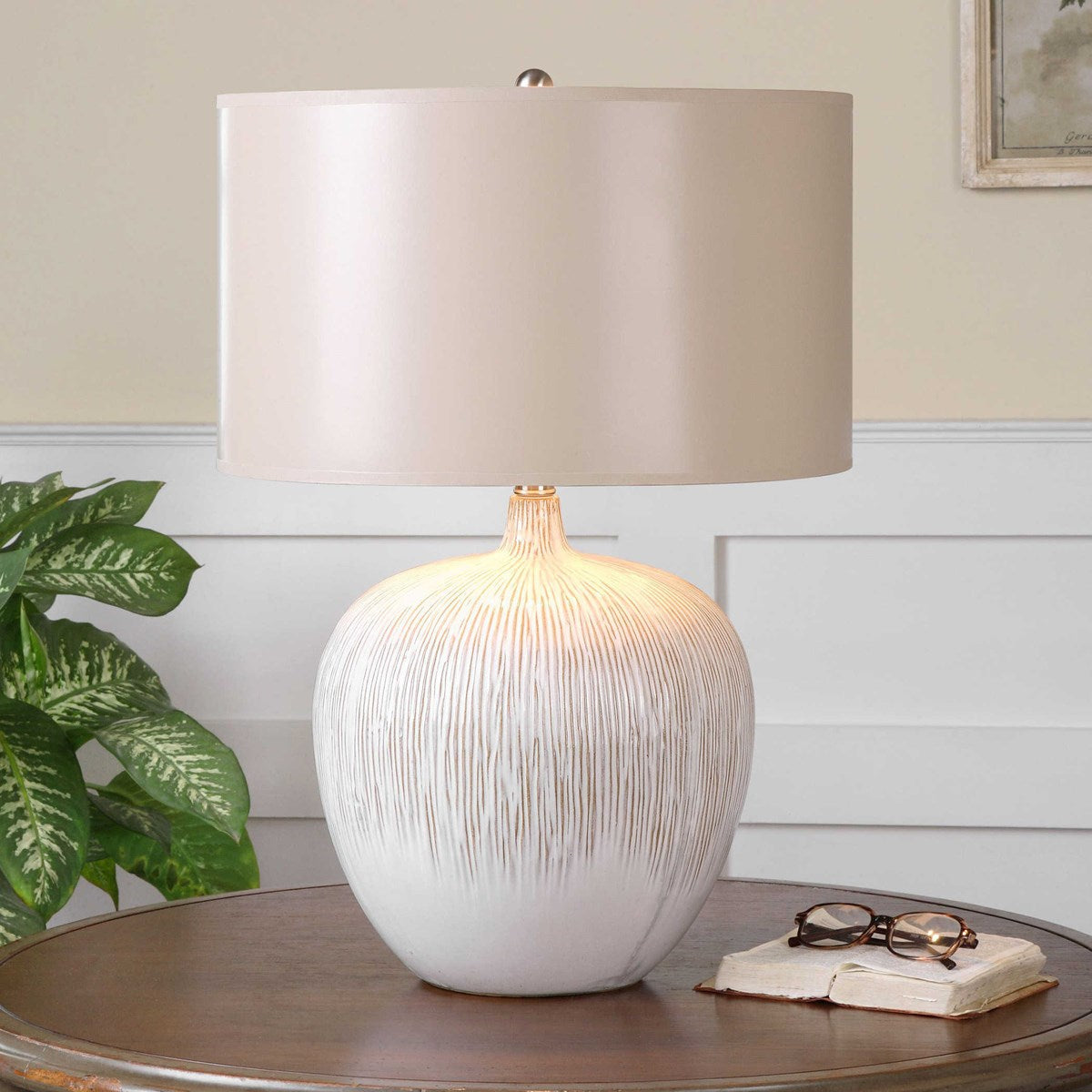 Uttermost Georgios Aged Ivory Glazed Ceramic Table Lamp With Champagne Bronze Shade - Image 3