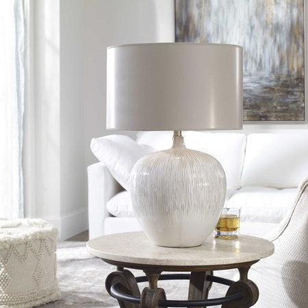 Uttermost Georgios Aged Ivory Glazed Ceramic Table Lamp With Champagne Bronze Shade - Image 1