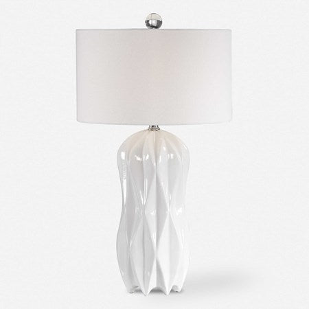 Uttermost Malena Glossy White Glazed Ceramic Table Lamp With White Linen Shade - Image 1