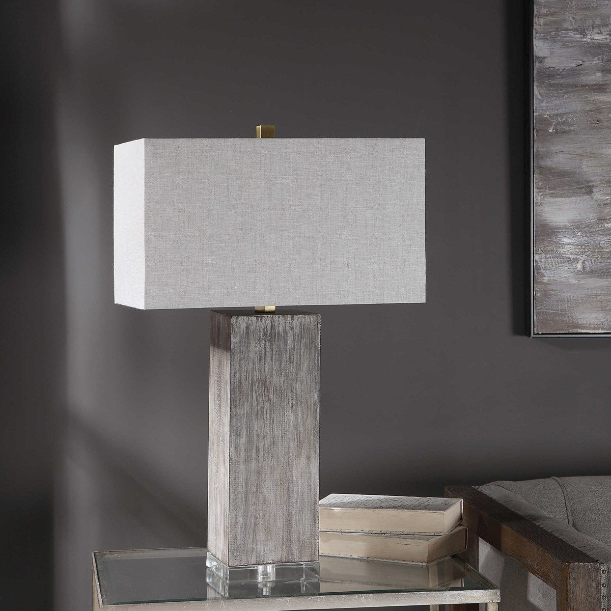 Uttermost Vilano Dark Gray and Aged Brown Table Lamp With Light Gray Linen - Image 3